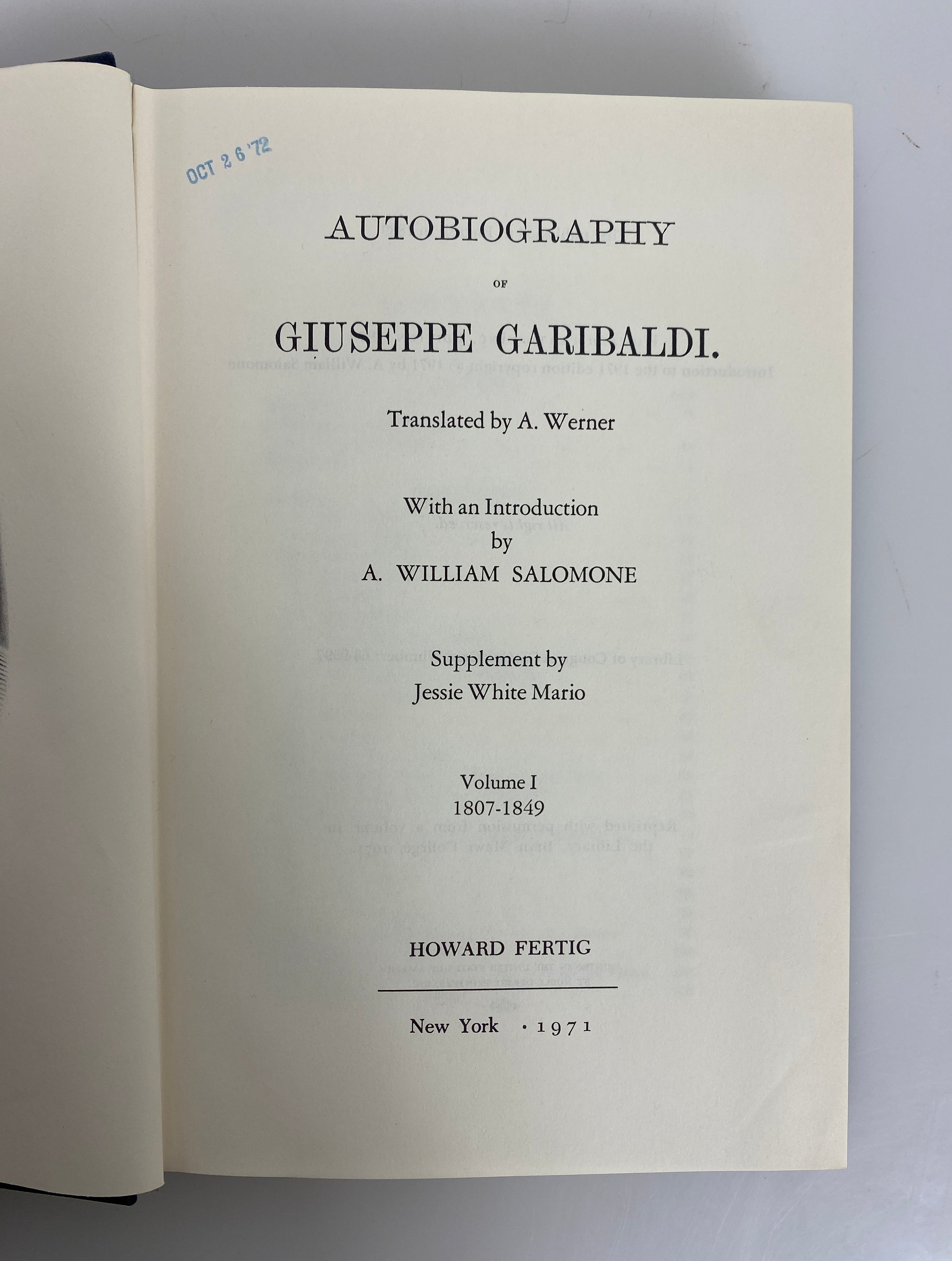 3 Volume Set: Autobiography of Giuseppe Garibaldi 1971 Ex-Library HC