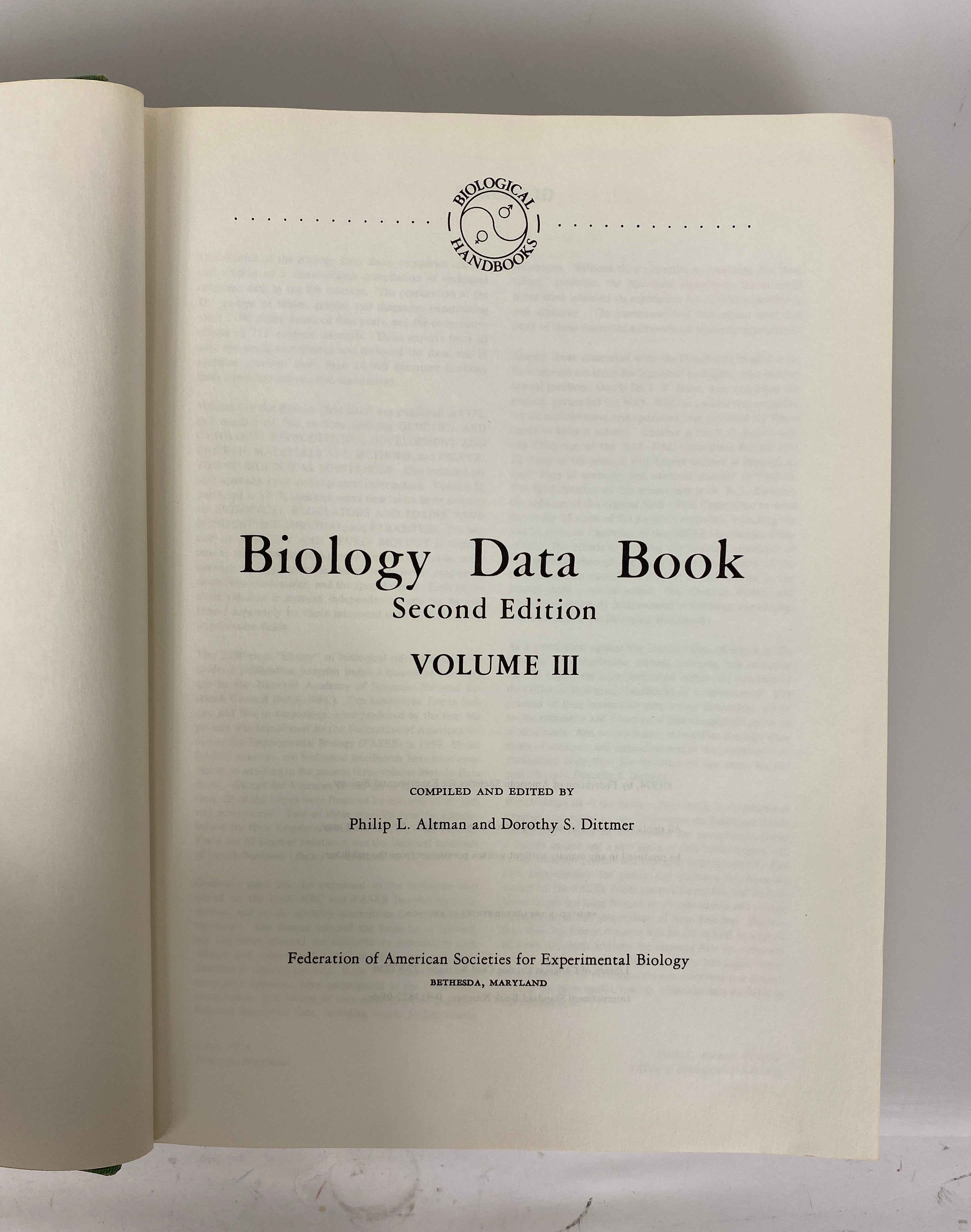 3 Volume Set: Biology Data Book by Altman/Dittmer 2nd Edition 1972-74 HC DJ