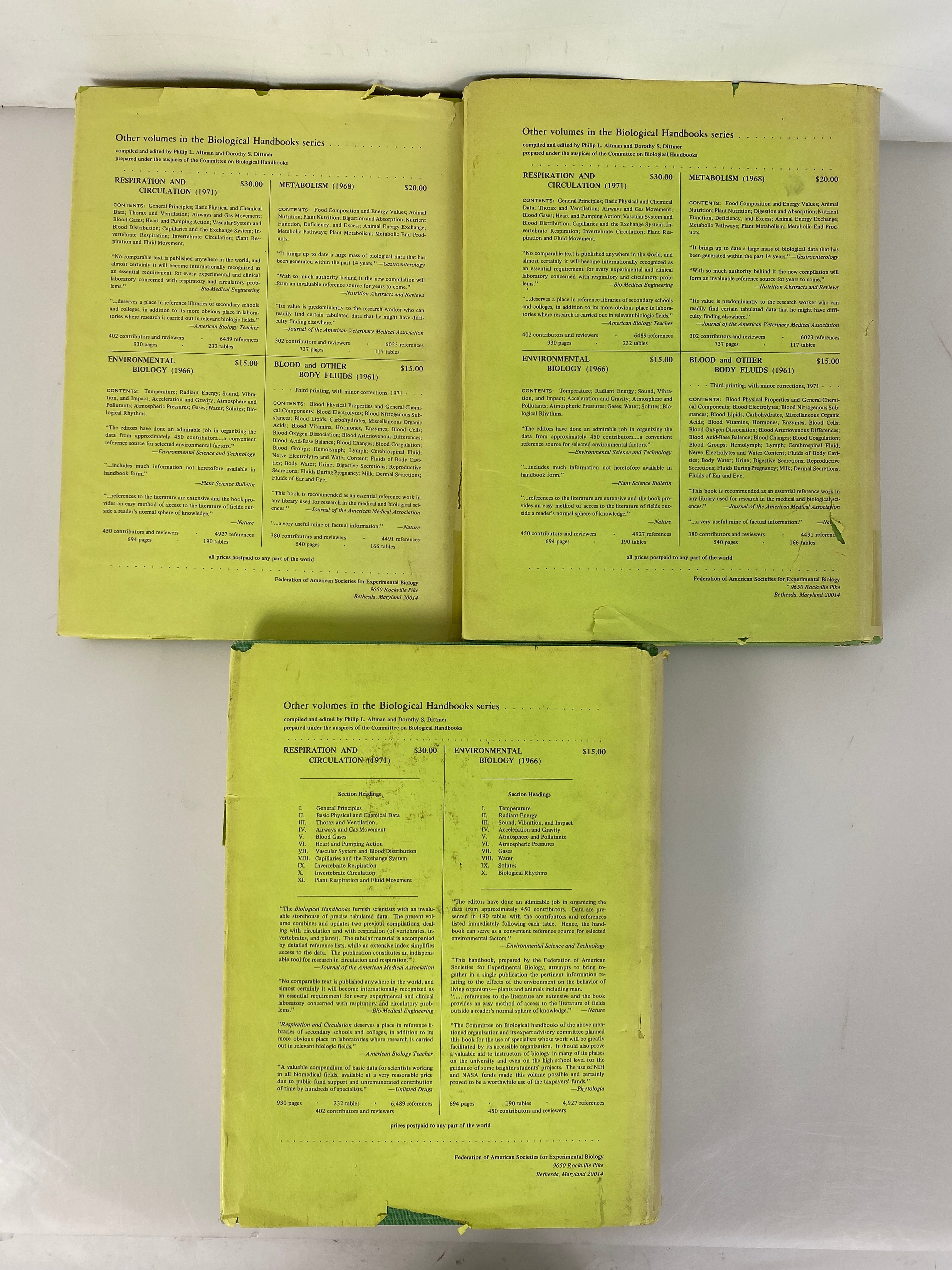 3 Volume Set: Biology Data Book by Altman/Dittmer 2nd Edition 1972-74 HC DJ