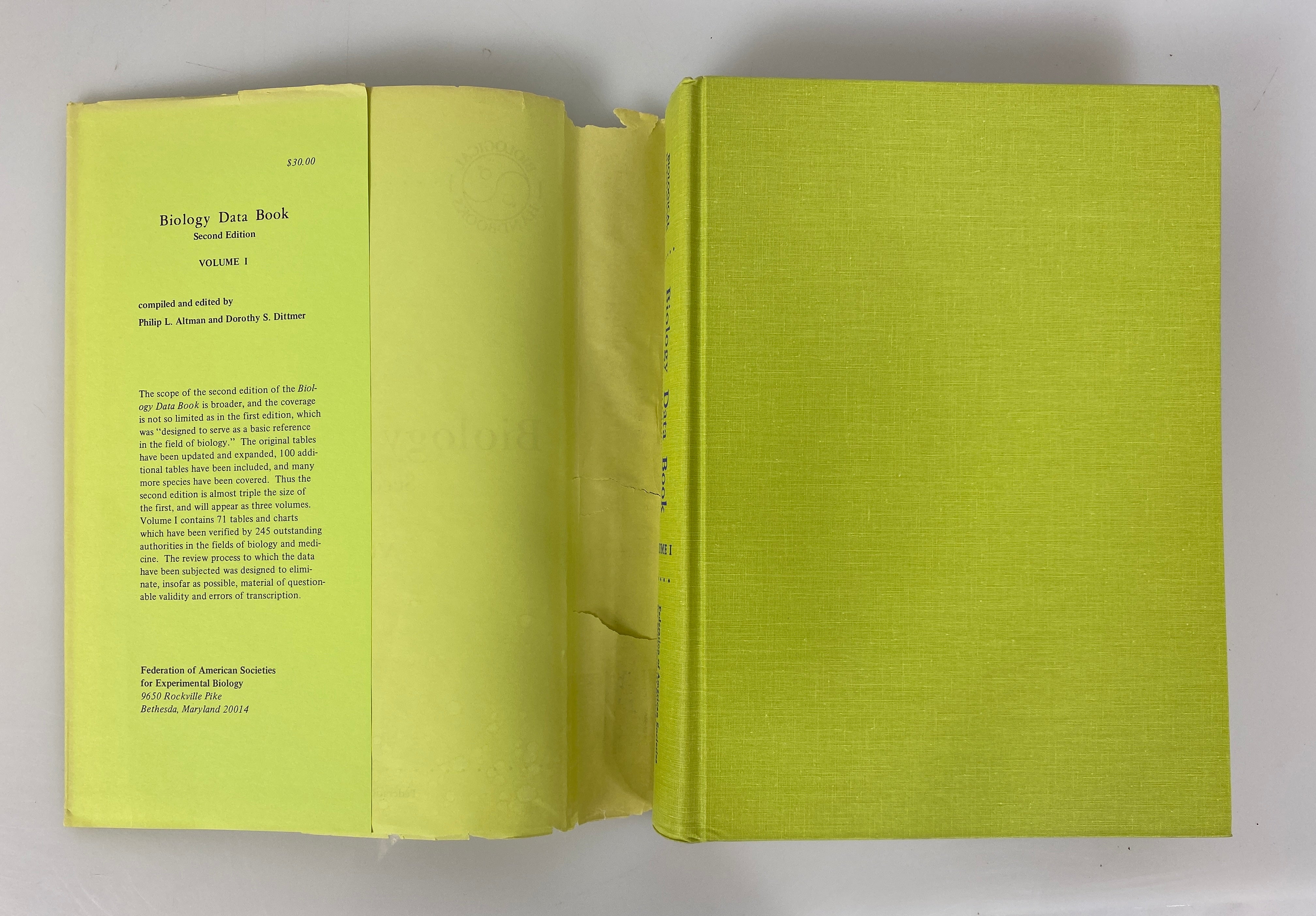 3 Volume Set: Biology Data Book by Altman/Dittmer 2nd Edition 1972-74 HC DJ