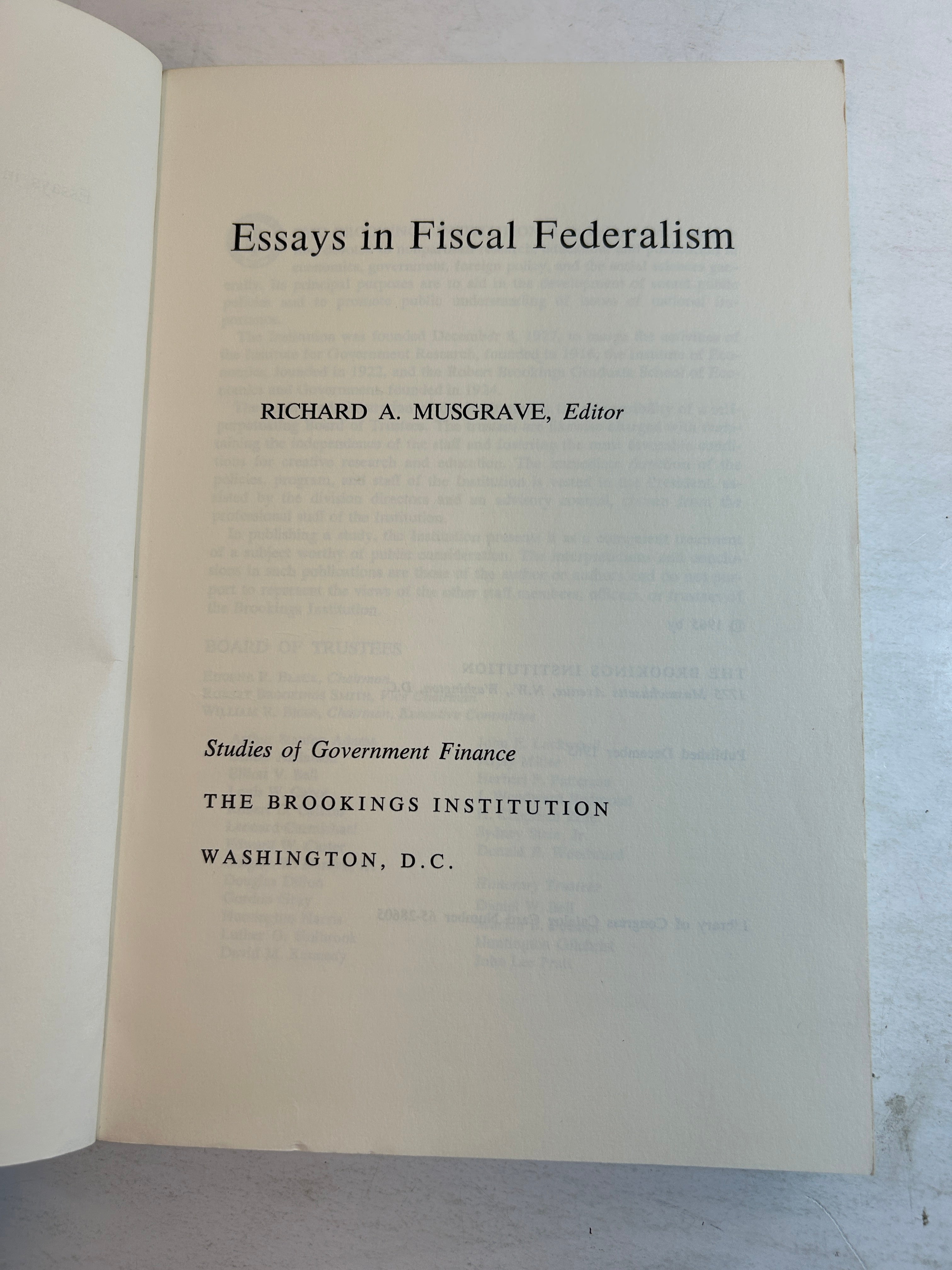 3 Vtg Brookings Institution SC: Fiscal Federalism/Property Tax/Fiscal Relations