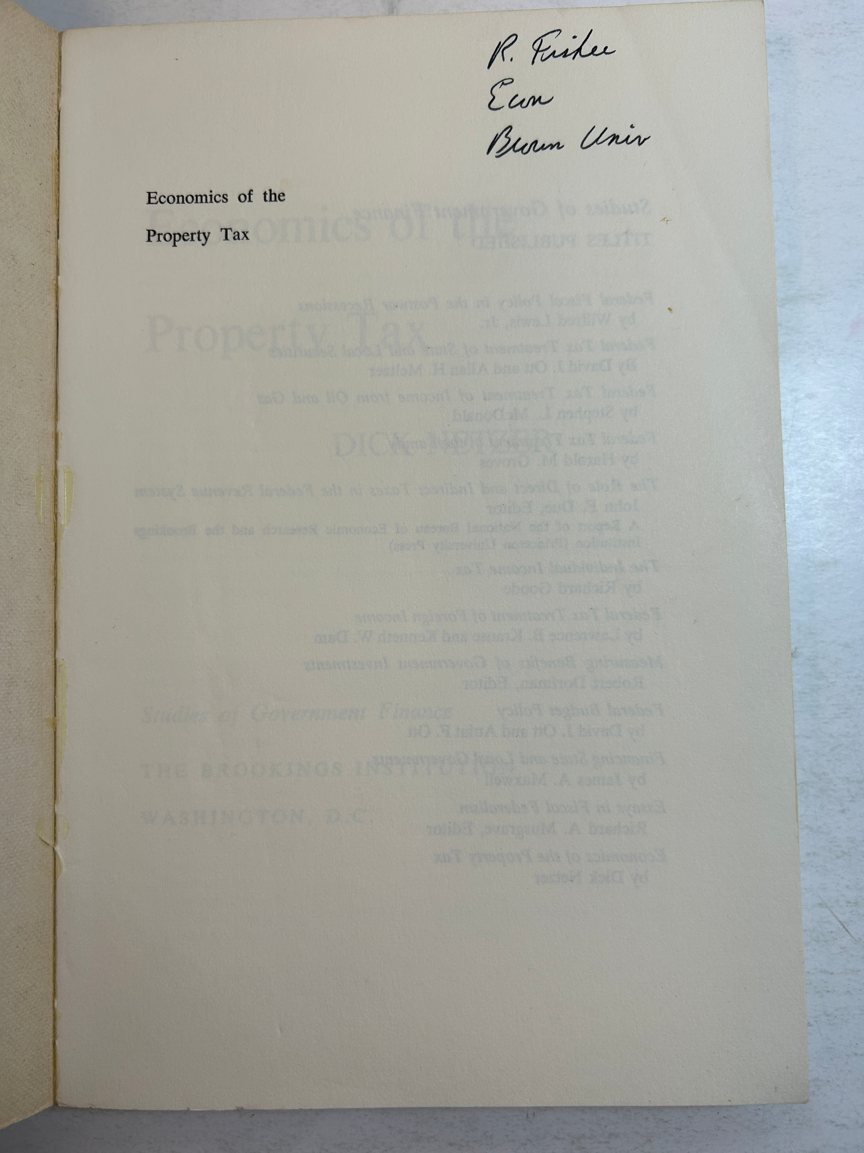3 Vtg Brookings Institution SC: Fiscal Federalism/Property Tax/Fiscal Relations
