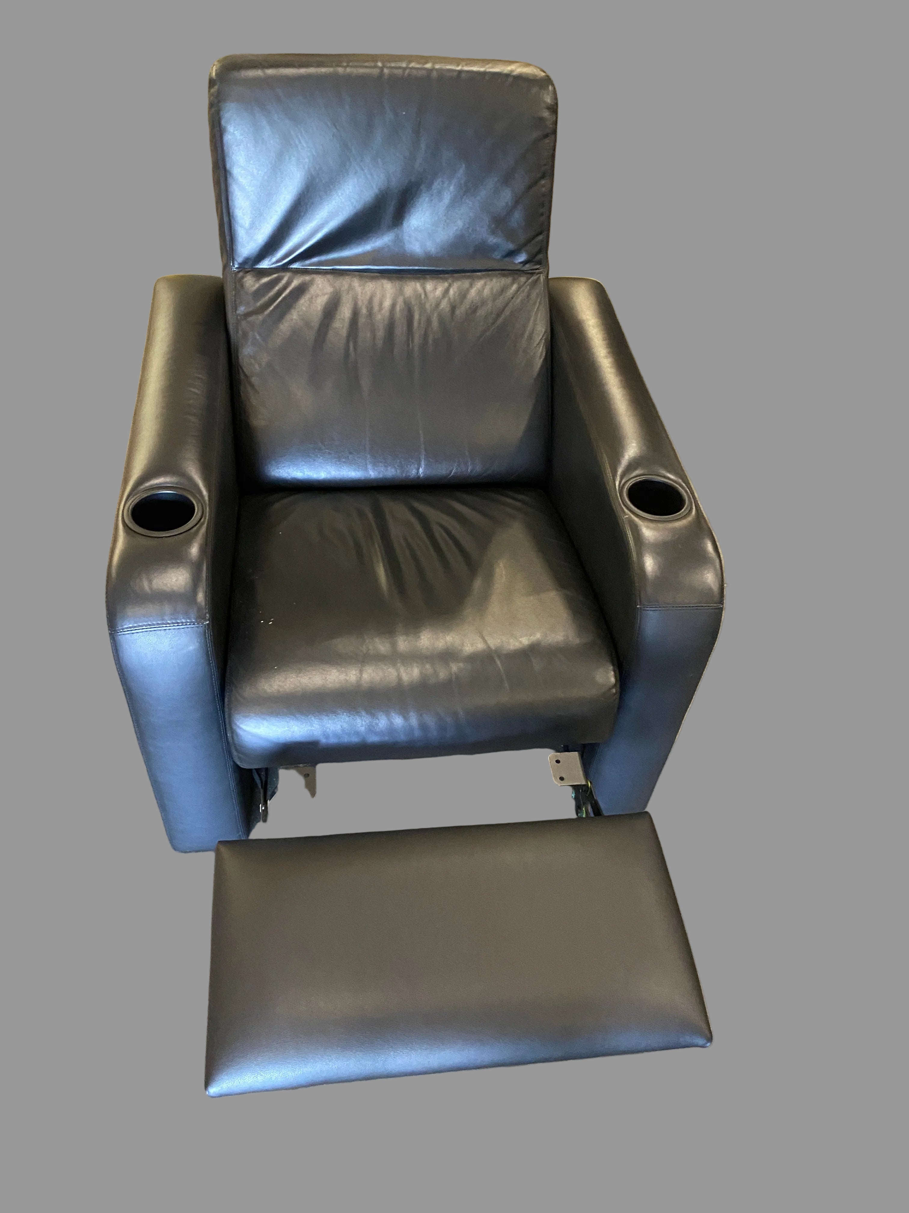 Black Faux Leather - Home Theater Recliner Chair with Cup Holders & Pull-Out Footrest