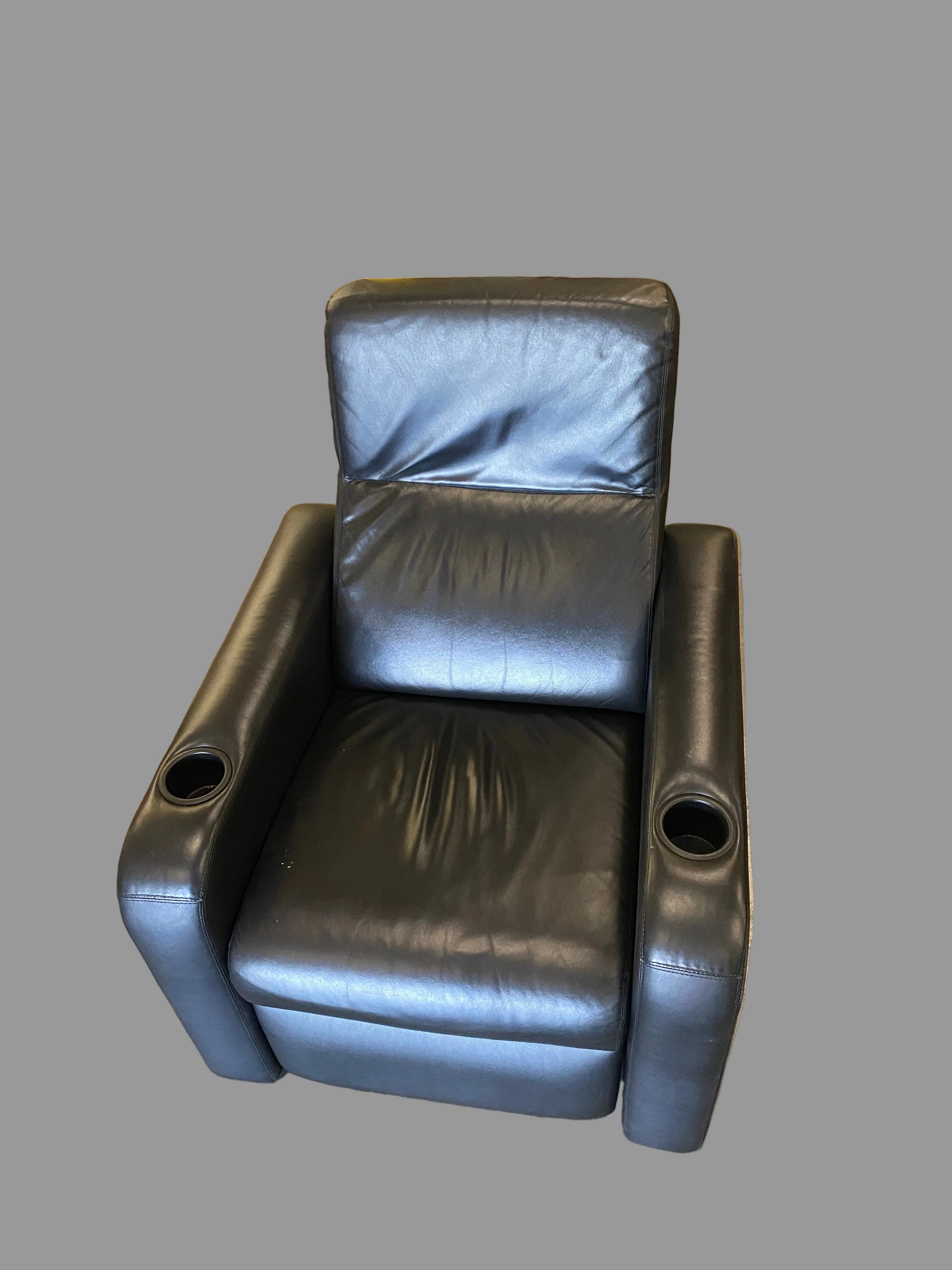Black Faux Leather - Home Theater Recliner Chair with Cup Holders & Pull-Out Footrest