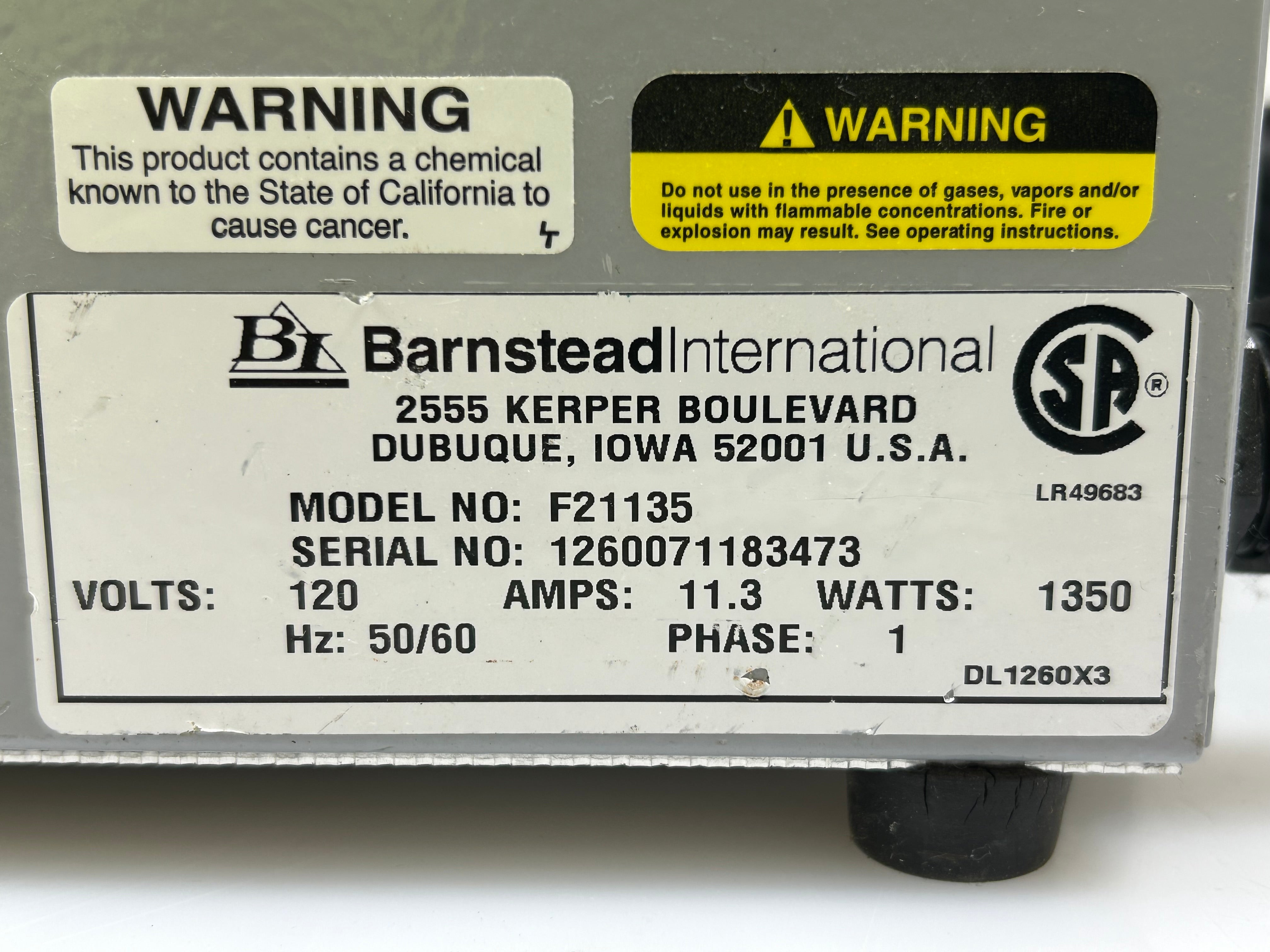 Barnstead Thermolyne F21135 Benchtop Furnace *Untested*
