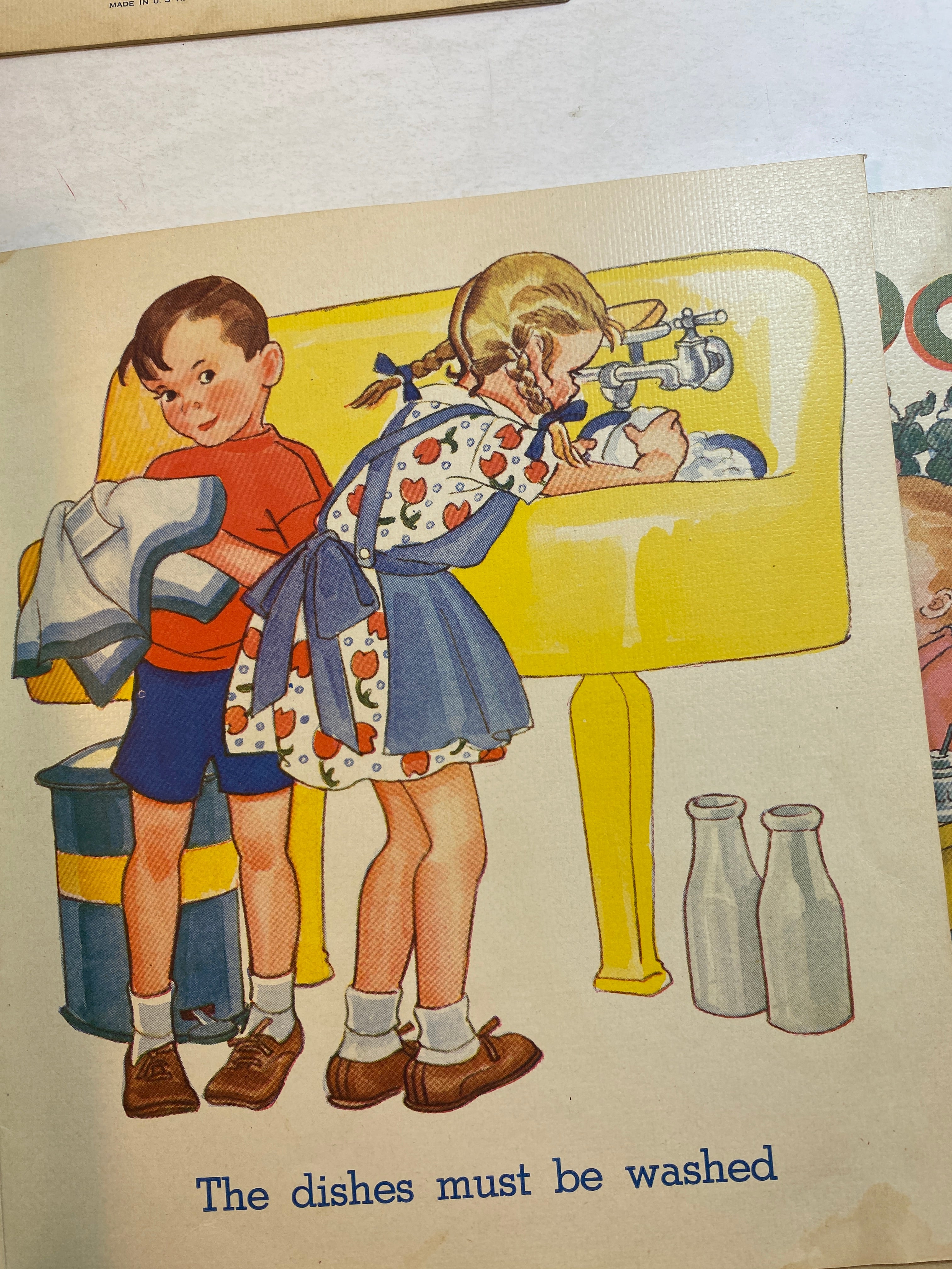 4 Vintage Linenette Books 1940 Helping Mother/In the Park/Country/At School