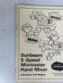 4 Vintage Sunbeam Mixmaster Hand Mixer Booklets w Recipes 1950-74 SC