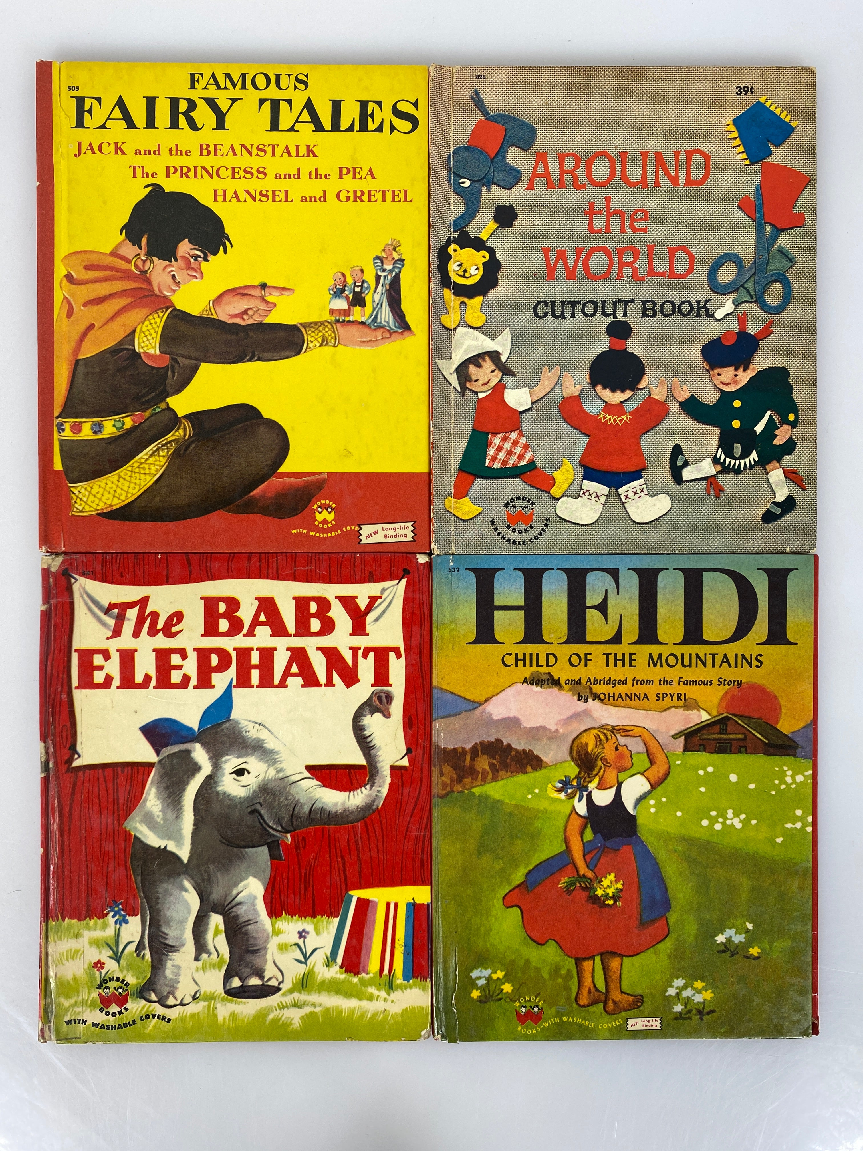 4 Vintage Wonder Books: Heidi/Famous Fairy Tales/Around the World 1949-64 HC