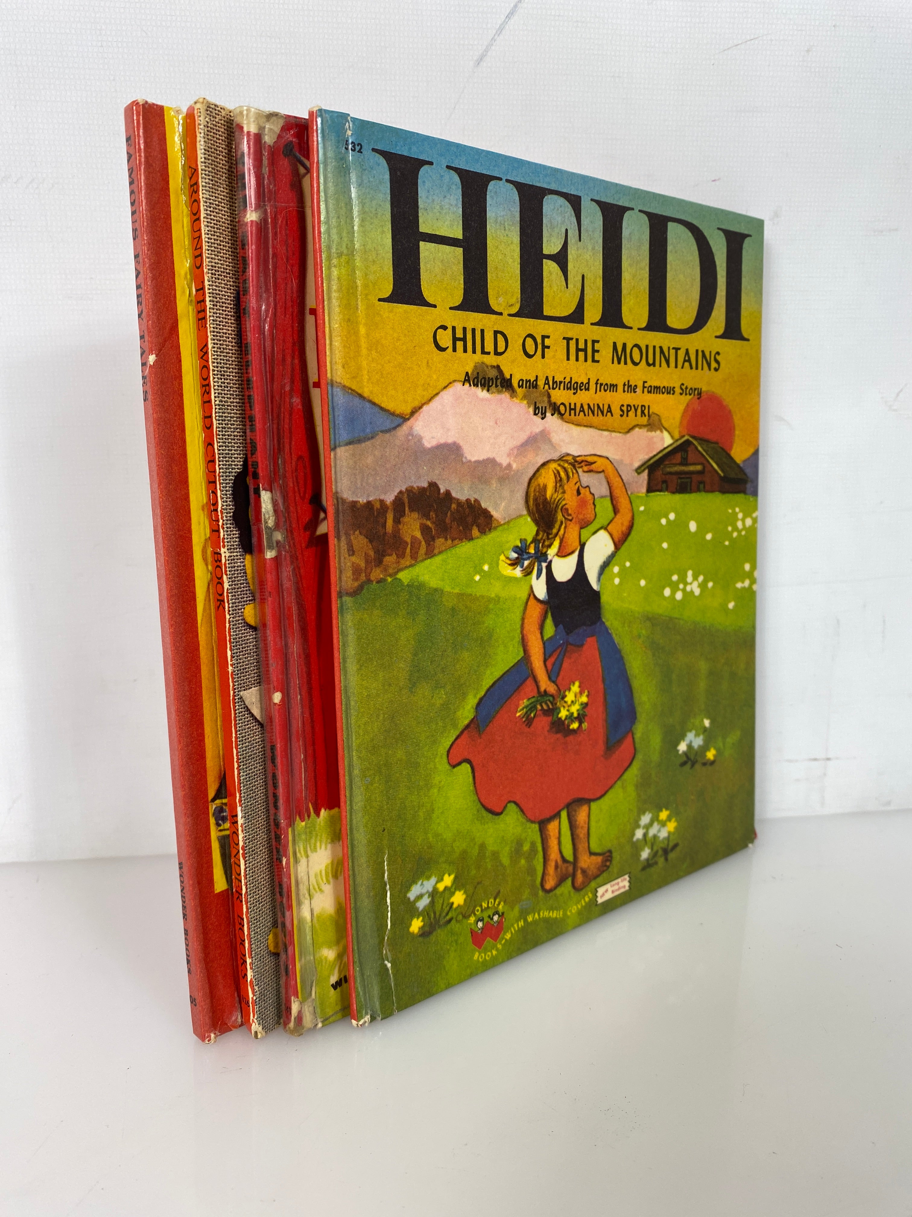 4 Vintage Wonder Books: Heidi/Famous Fairy Tales/Around the World 1949-64 HC
