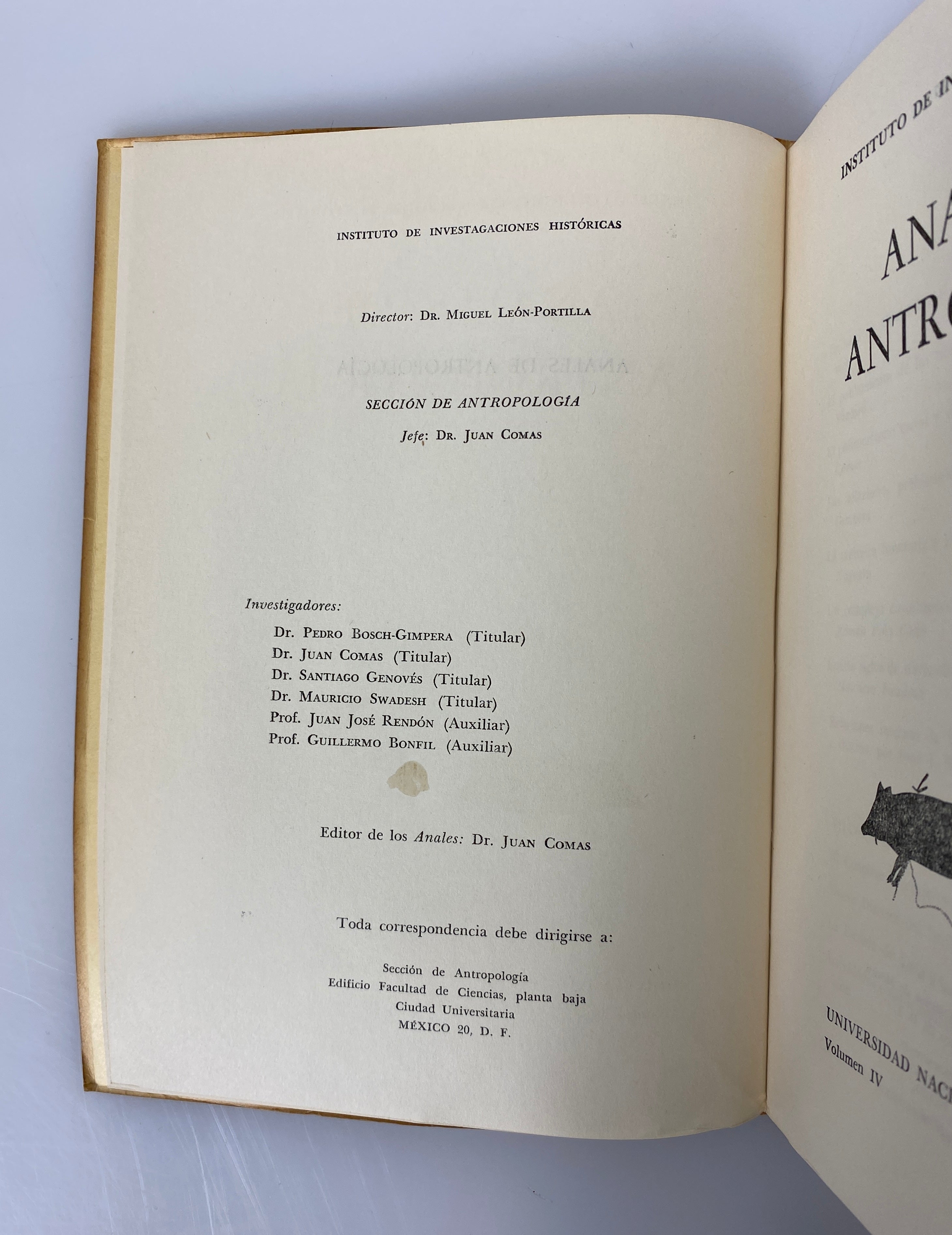 4 Vols: Anales De Antropologia Vols I-IV (in Spanish) 1964-1967 SC