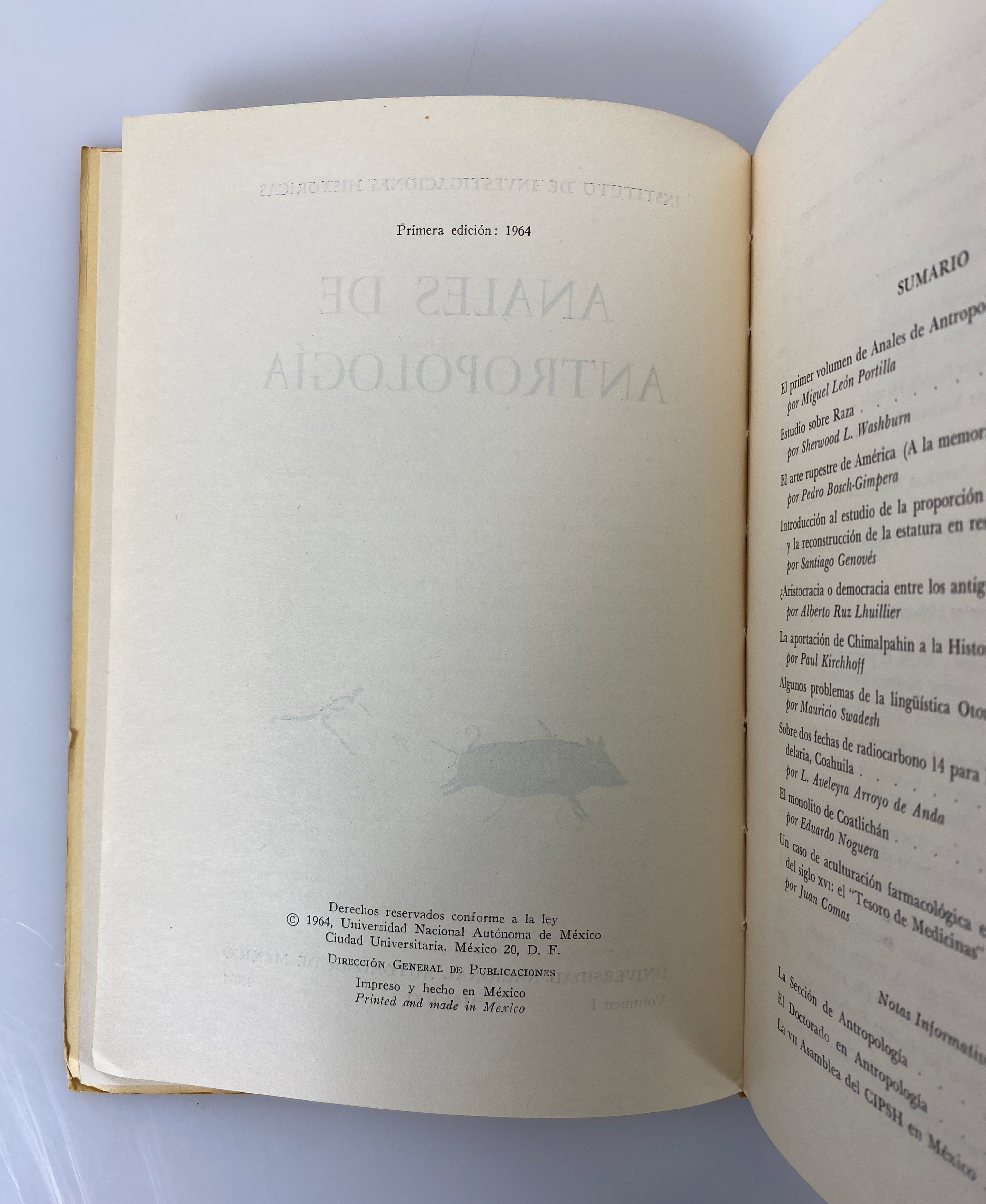 4 Vols: Anales De Antropologia Vols I-IV (in Spanish) 1964-1967 SC