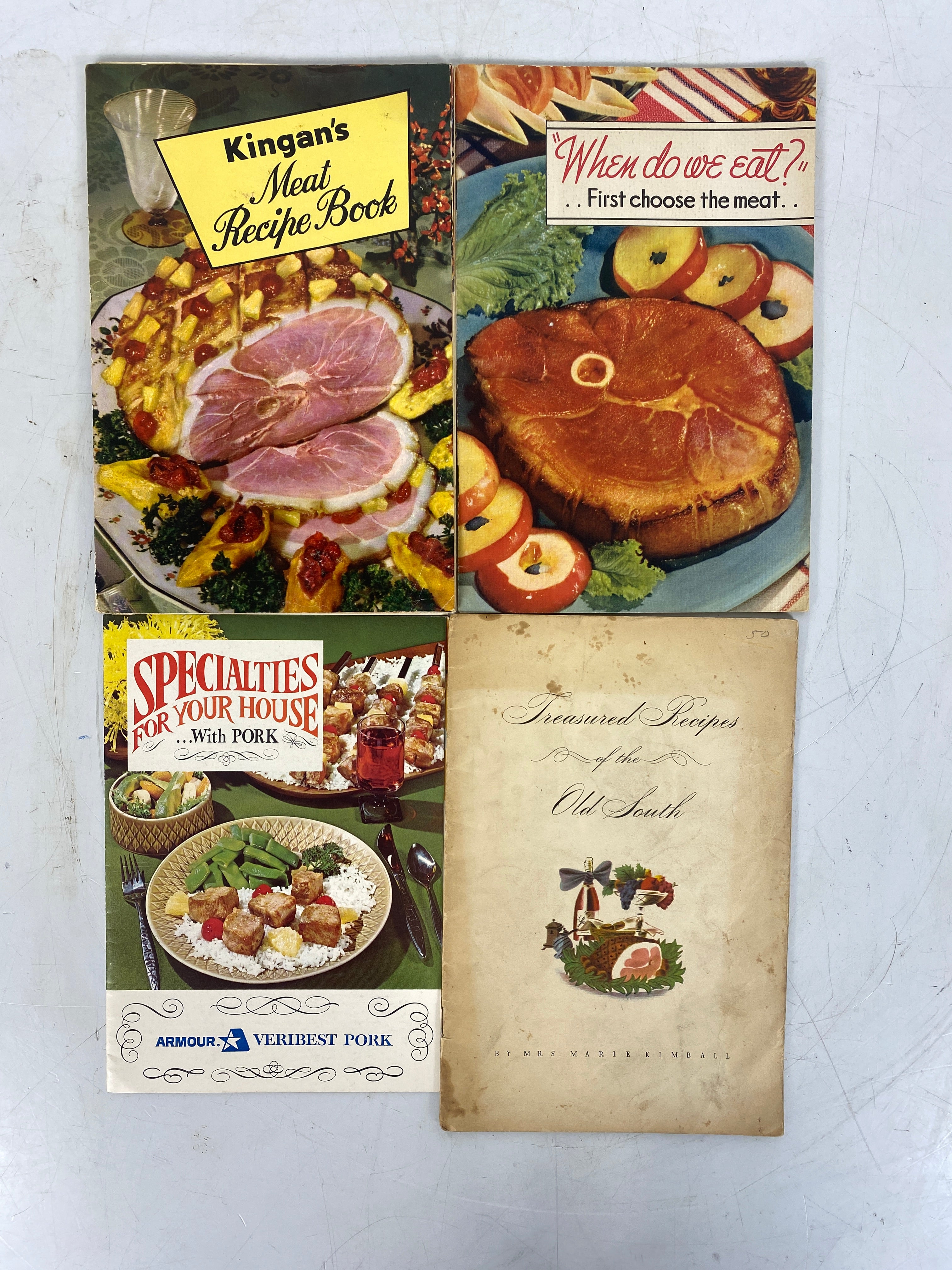 4 Vtg Recipe Booklets: Kingan's Meats/Armour Pork/Recipes of the Old South SC