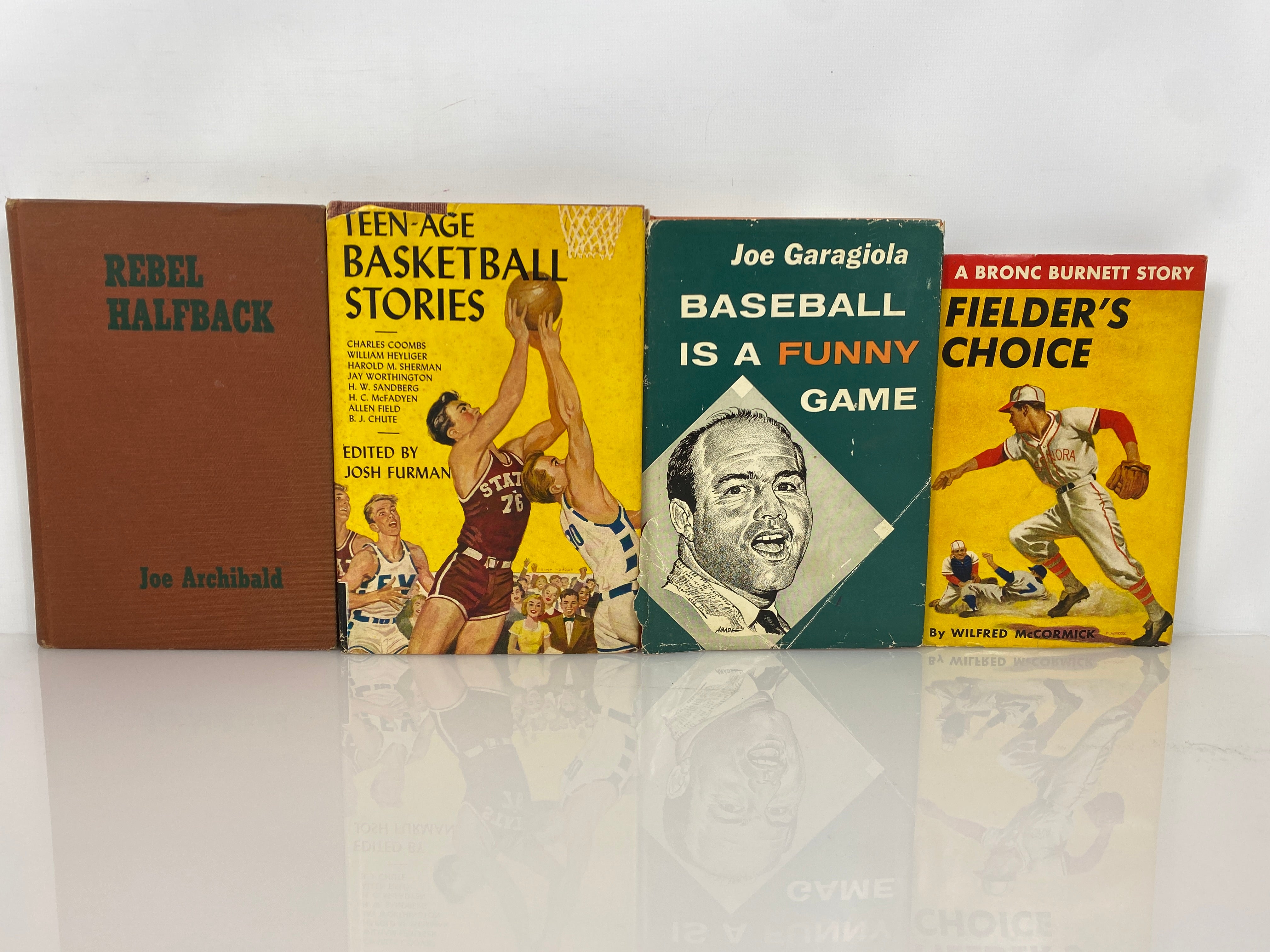 4 Vtg Vols incl Rebel Halfback/Baseball is a Funny Game/Bronc Burnett 1947-60 HC