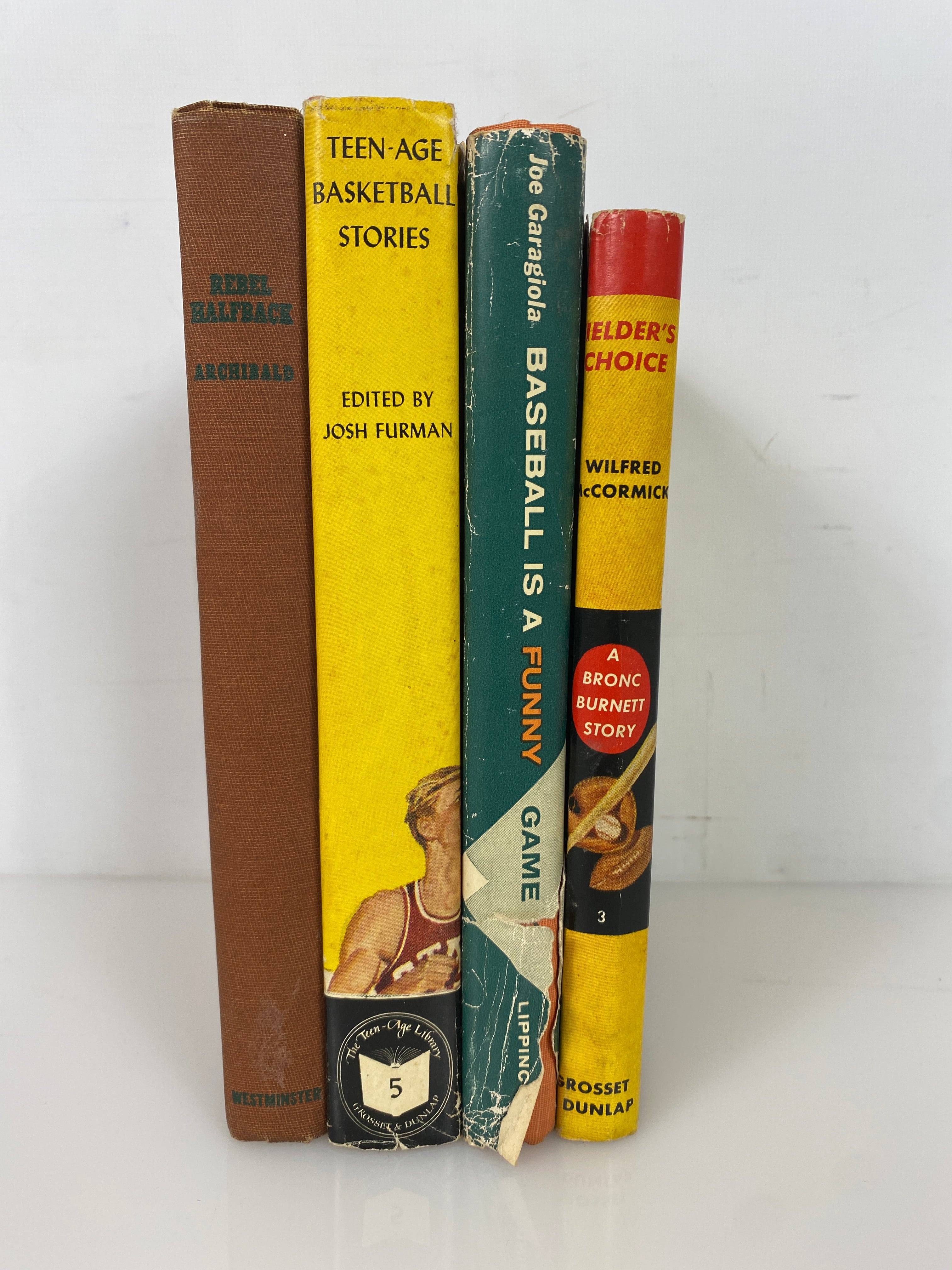 4 Vtg Vols incl Rebel Halfback/Baseball is a Funny Game/Bronc Burnett 1947-60 HC