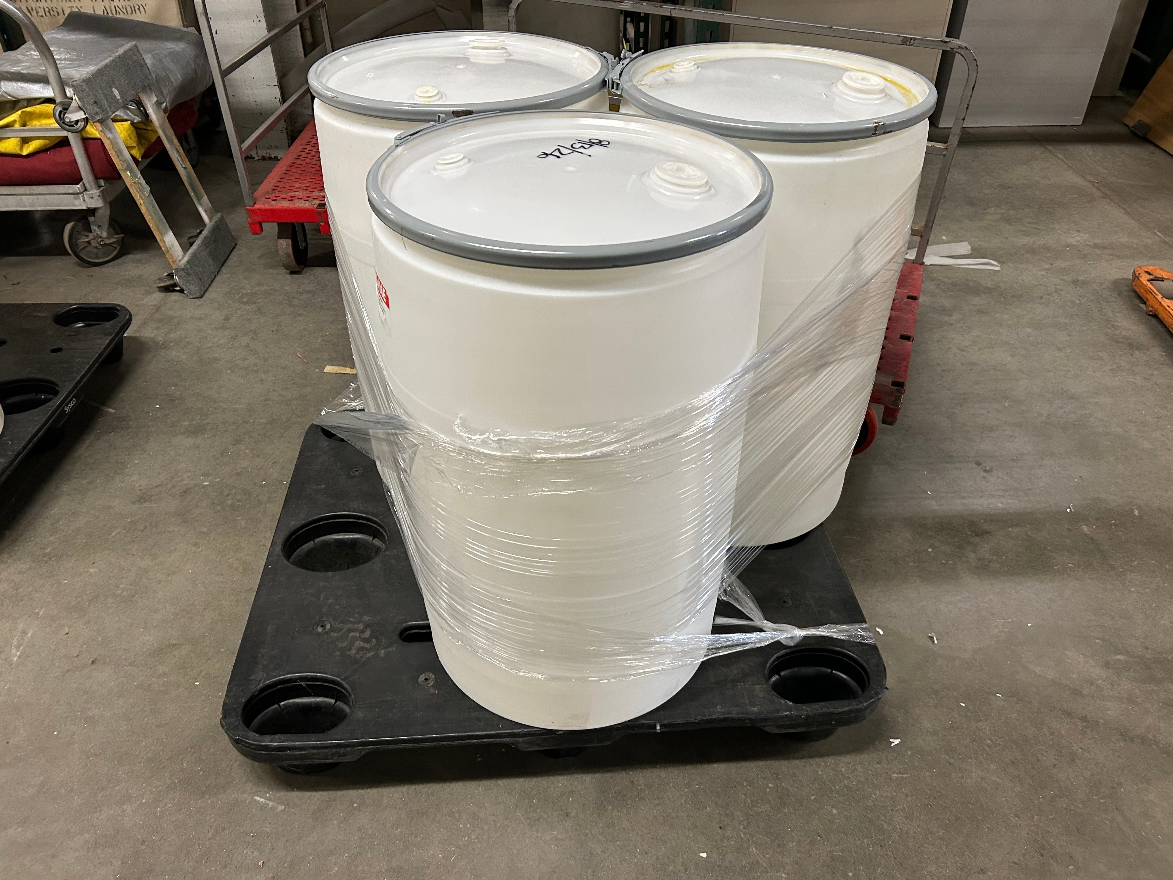 Lot of 3 - 55 Gallon Drums with Lids and Clamps #1