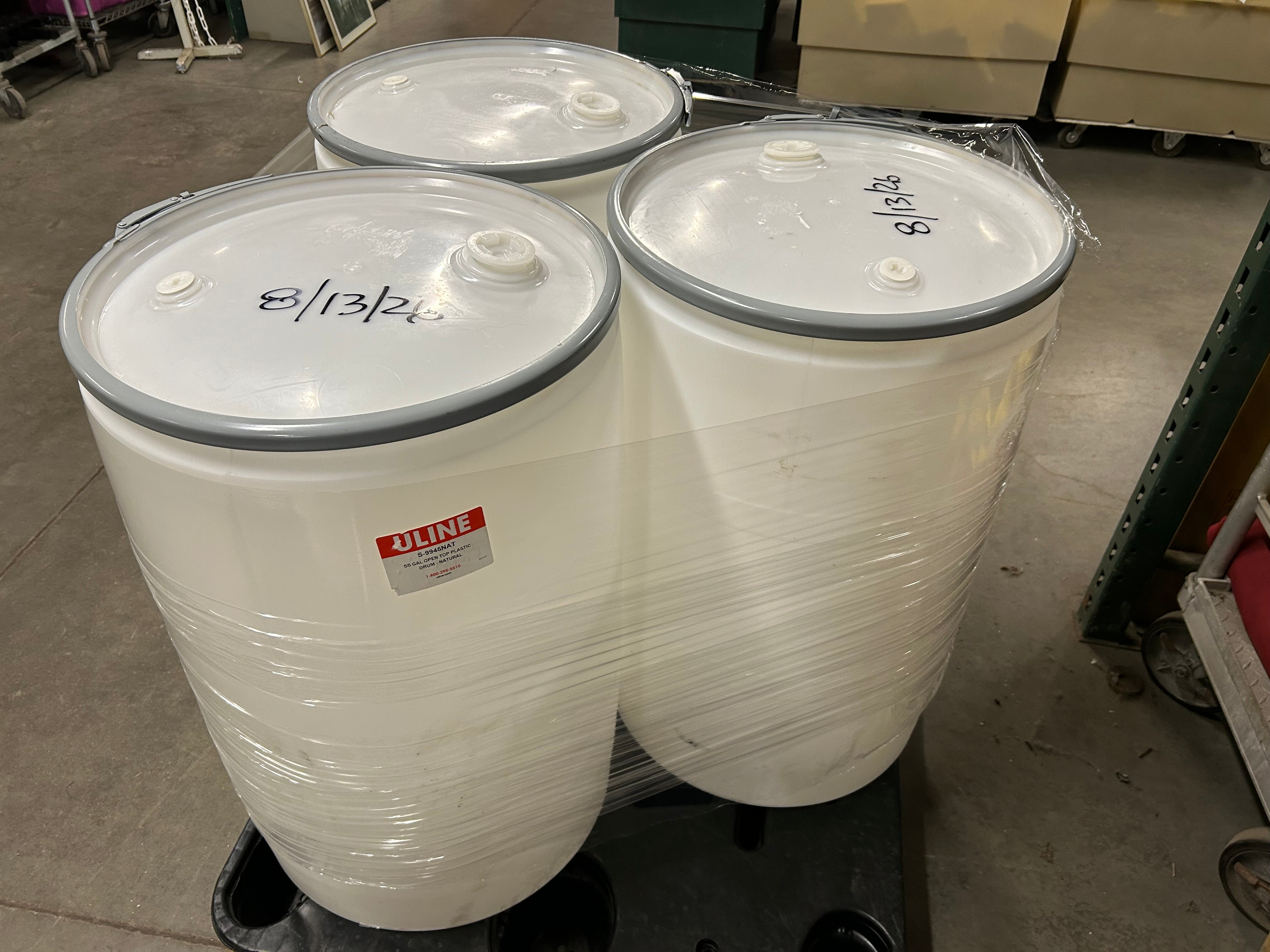 Lot of 3 - 55 Gallon Drums with Lids and Clamps #2