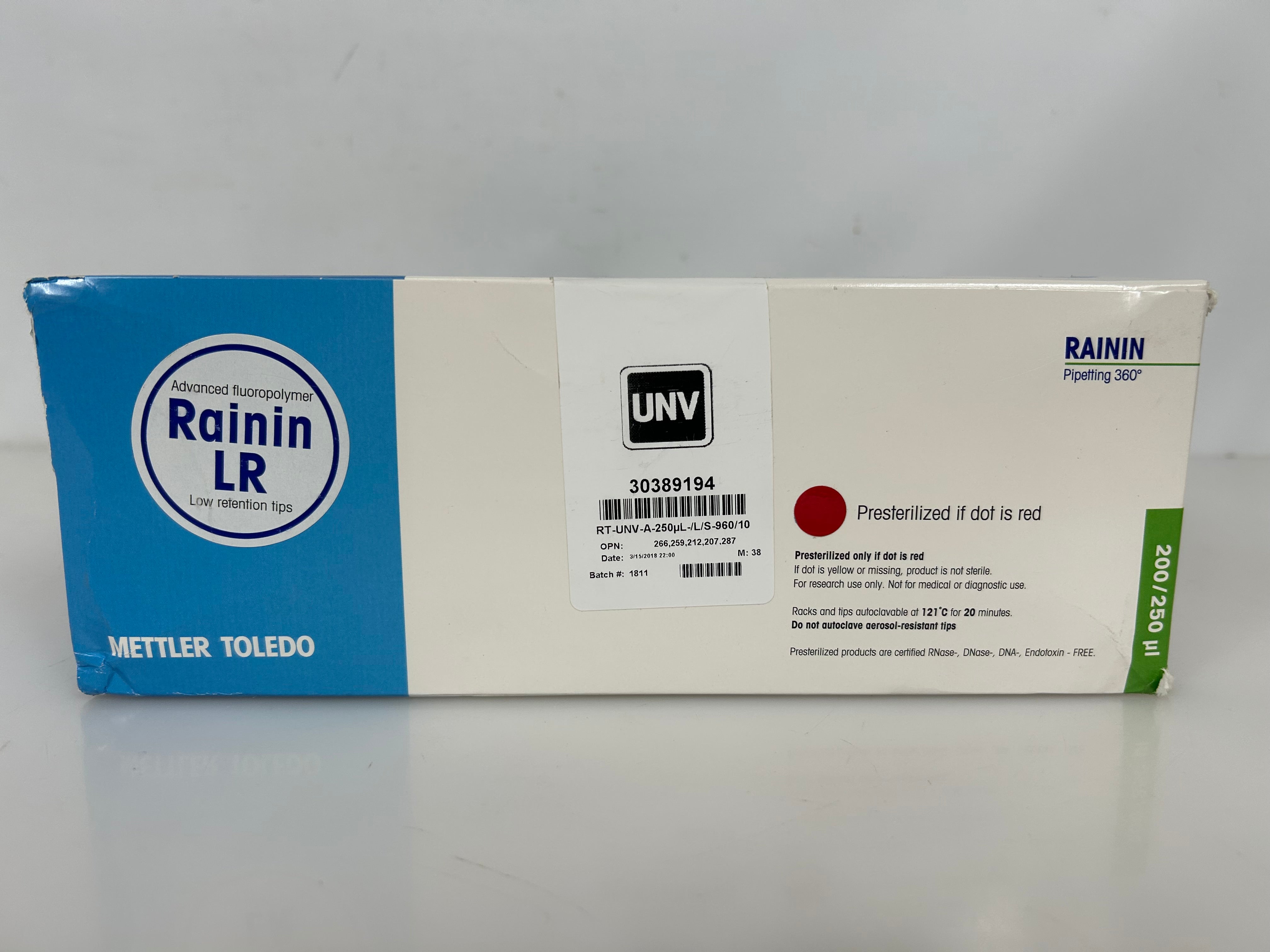 Rainin Bioclean Precision Pipette 200/250µ 960 Tips in 10 Racks