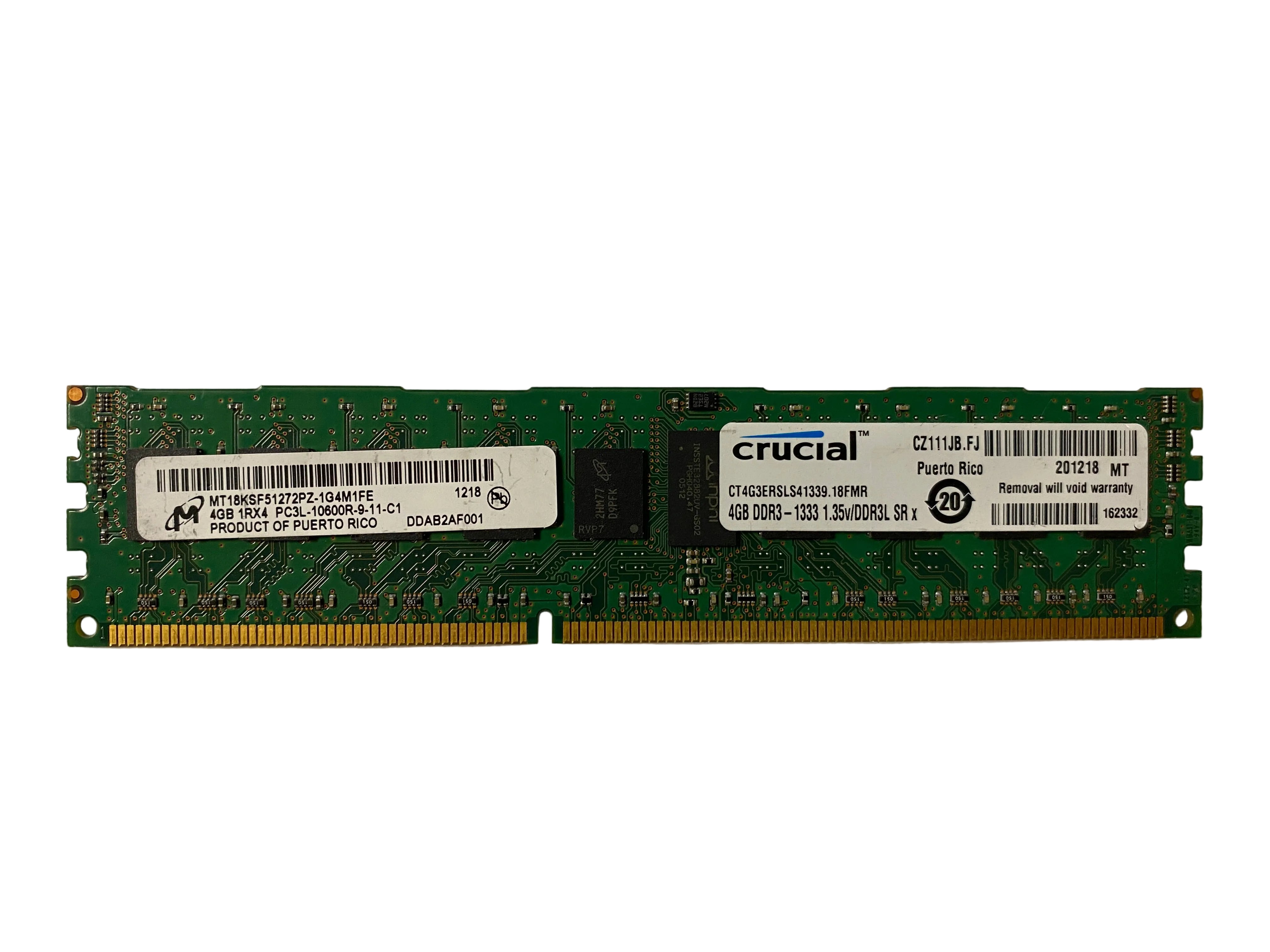4GB 1Rx4 PC3-10600 DDR3-1333 ECC Registered Low Voltage RAM