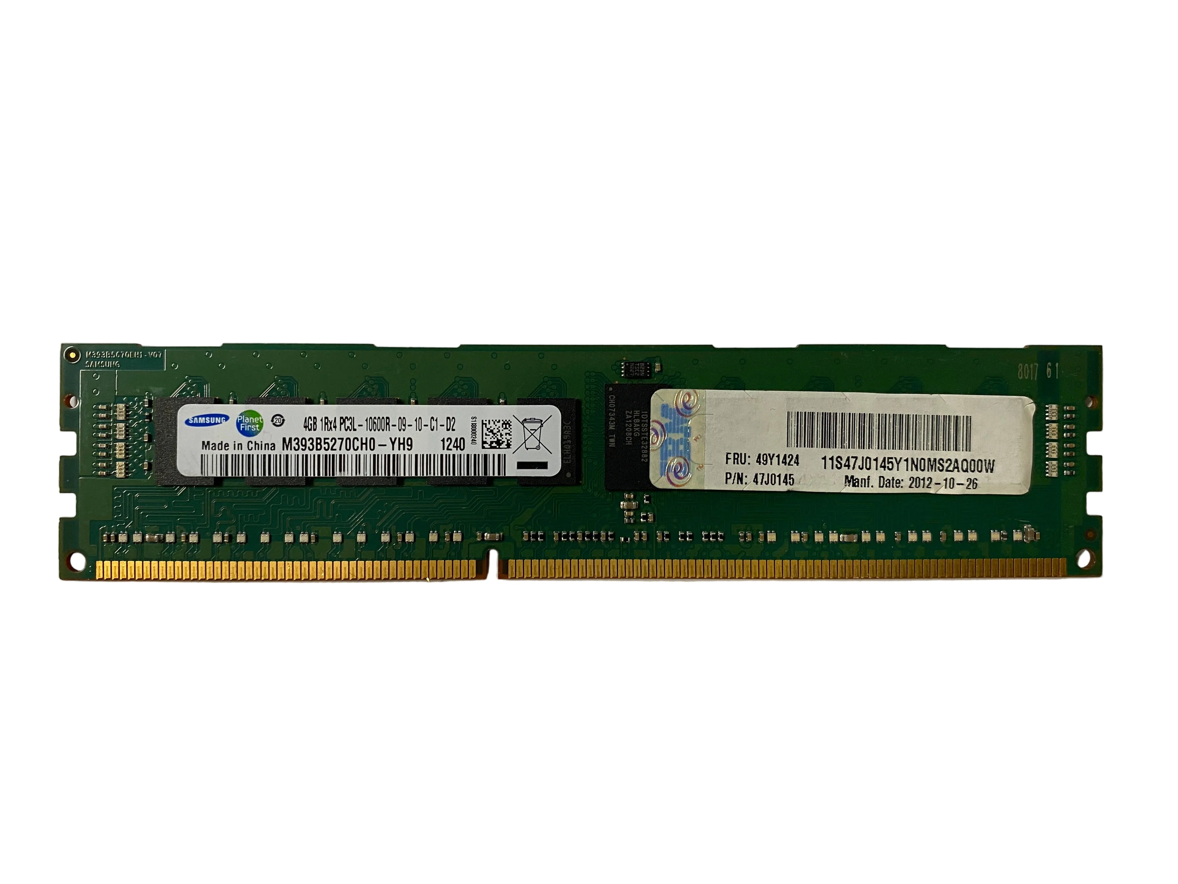 4GB 1Rx4 PC3-10600 DDR3-1333 ECC Registered Low Voltage RAM