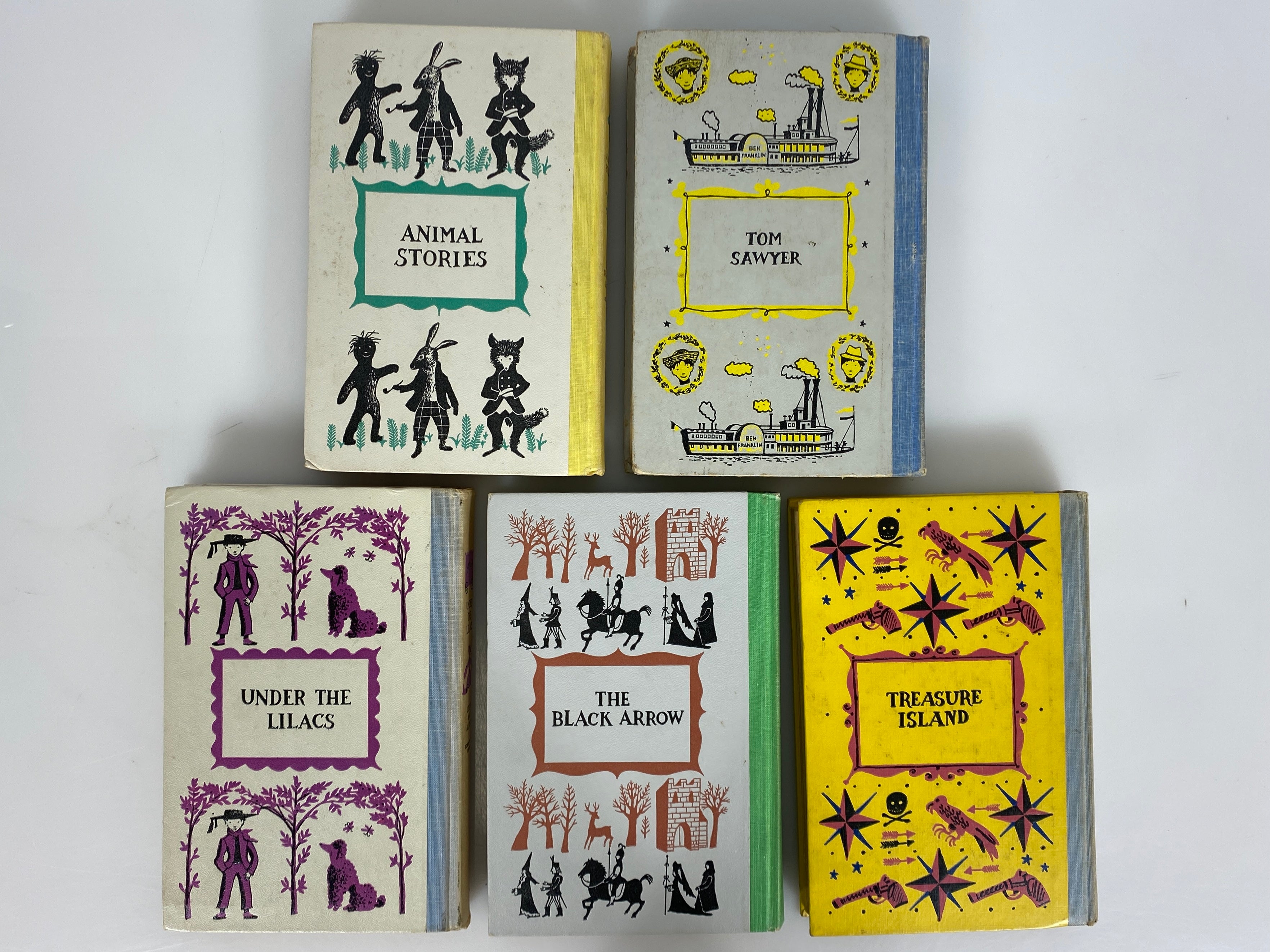 5 Junior Deluxe Editions Under the Lilacs/Treasure Island/Tom Sawyer 1950s HC