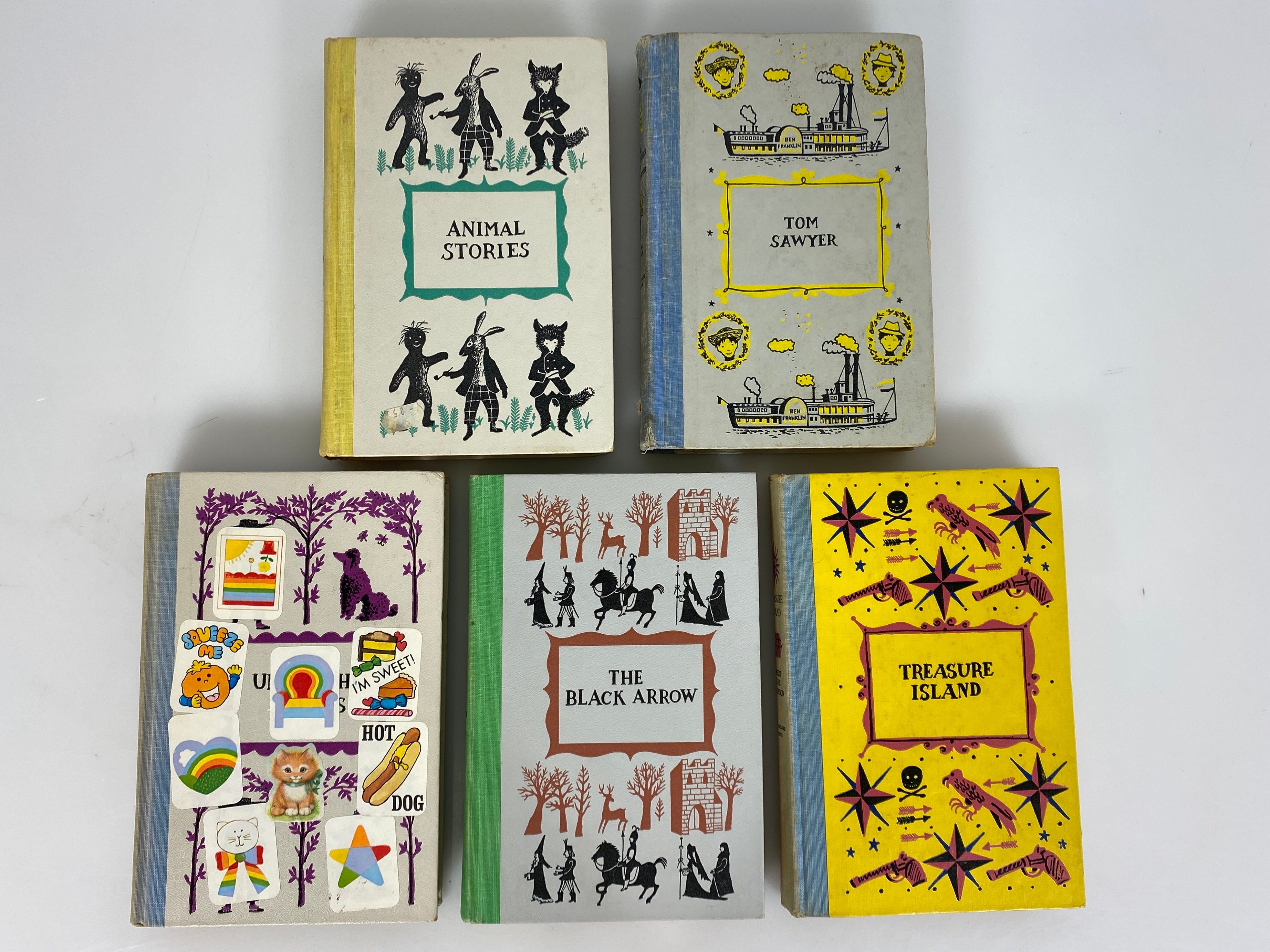5 Junior Deluxe Editions Under the Lilacs/Treasure Island/Tom Sawyer 1950s HC