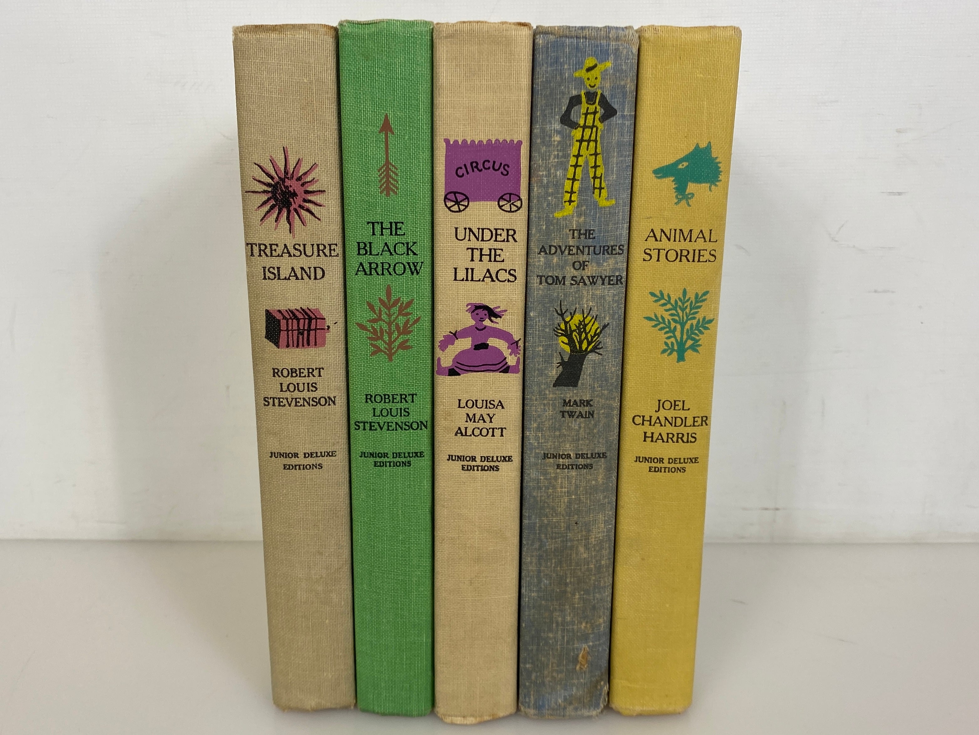 5 Junior Deluxe Editions Under the Lilacs/Treasure Island/Tom Sawyer 1950s HC