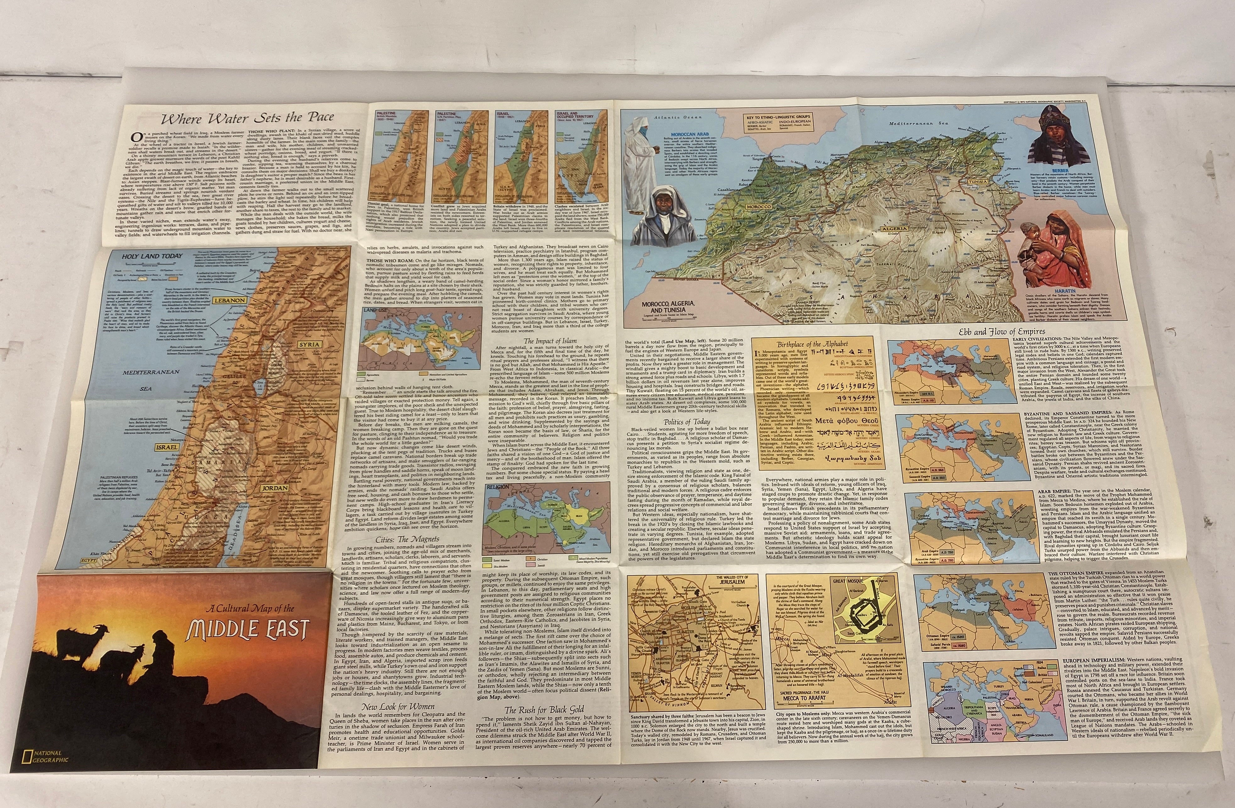 5 Vintage Middle East Maps/Posters incl Afghanistan/Masada/Nat Geo