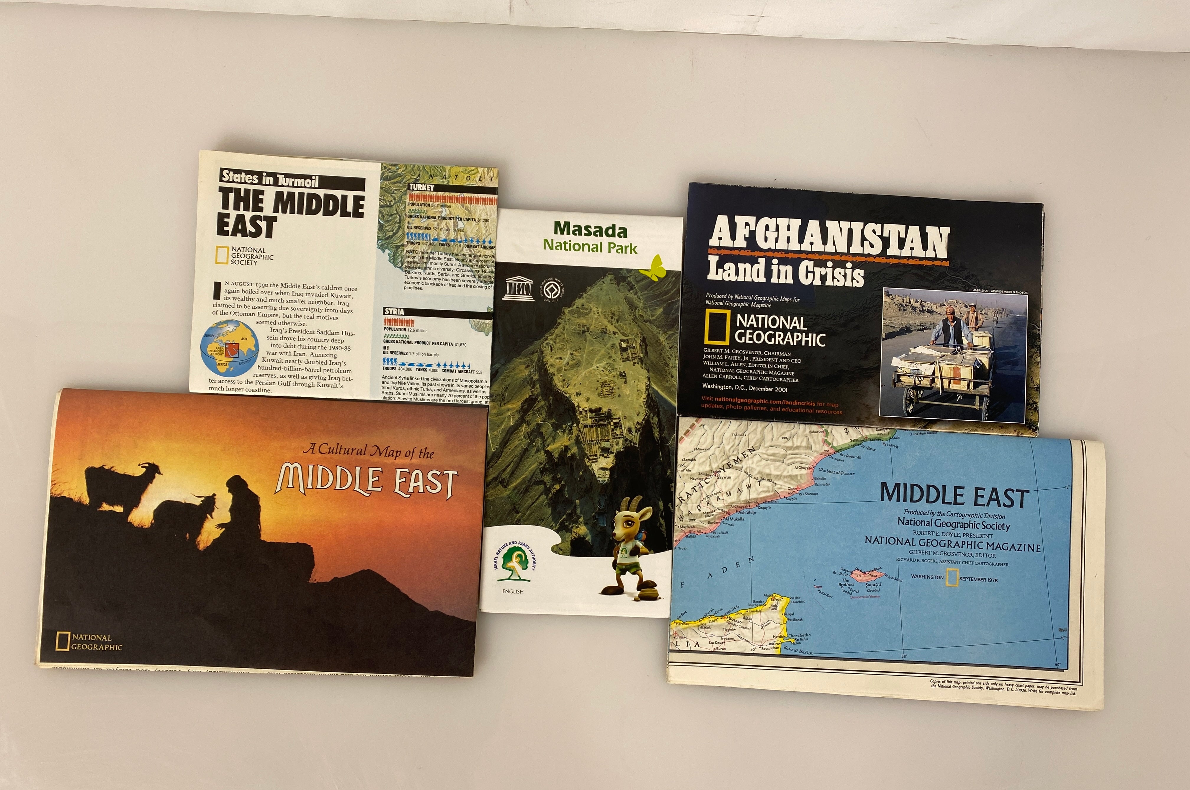 5 Vintage Middle East Maps/Posters incl Afghanistan/Masada/Nat Geo