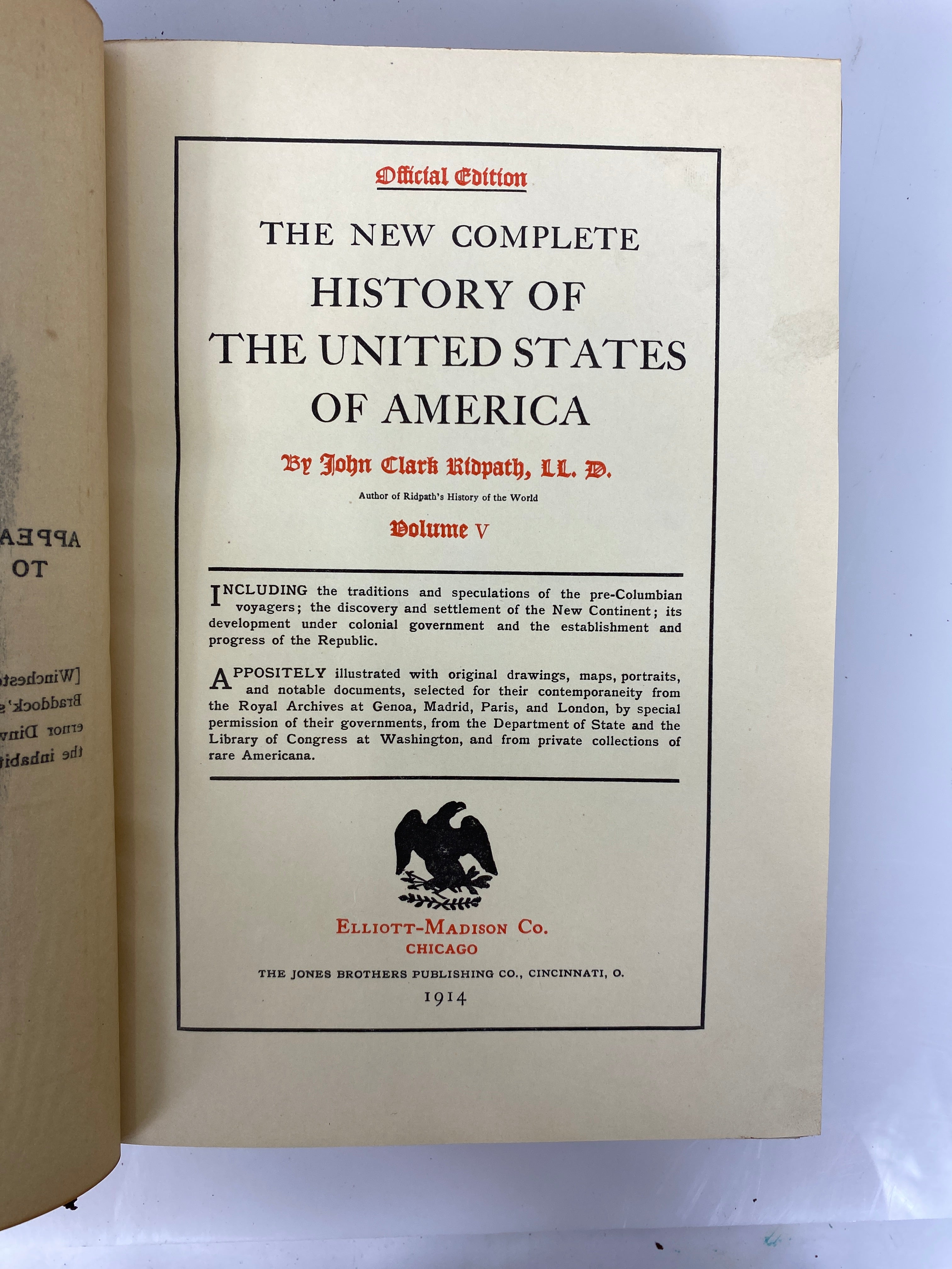 5 Vols: History of the United States by Ridpath (5,7,9,10,12) 1914 Antique HC