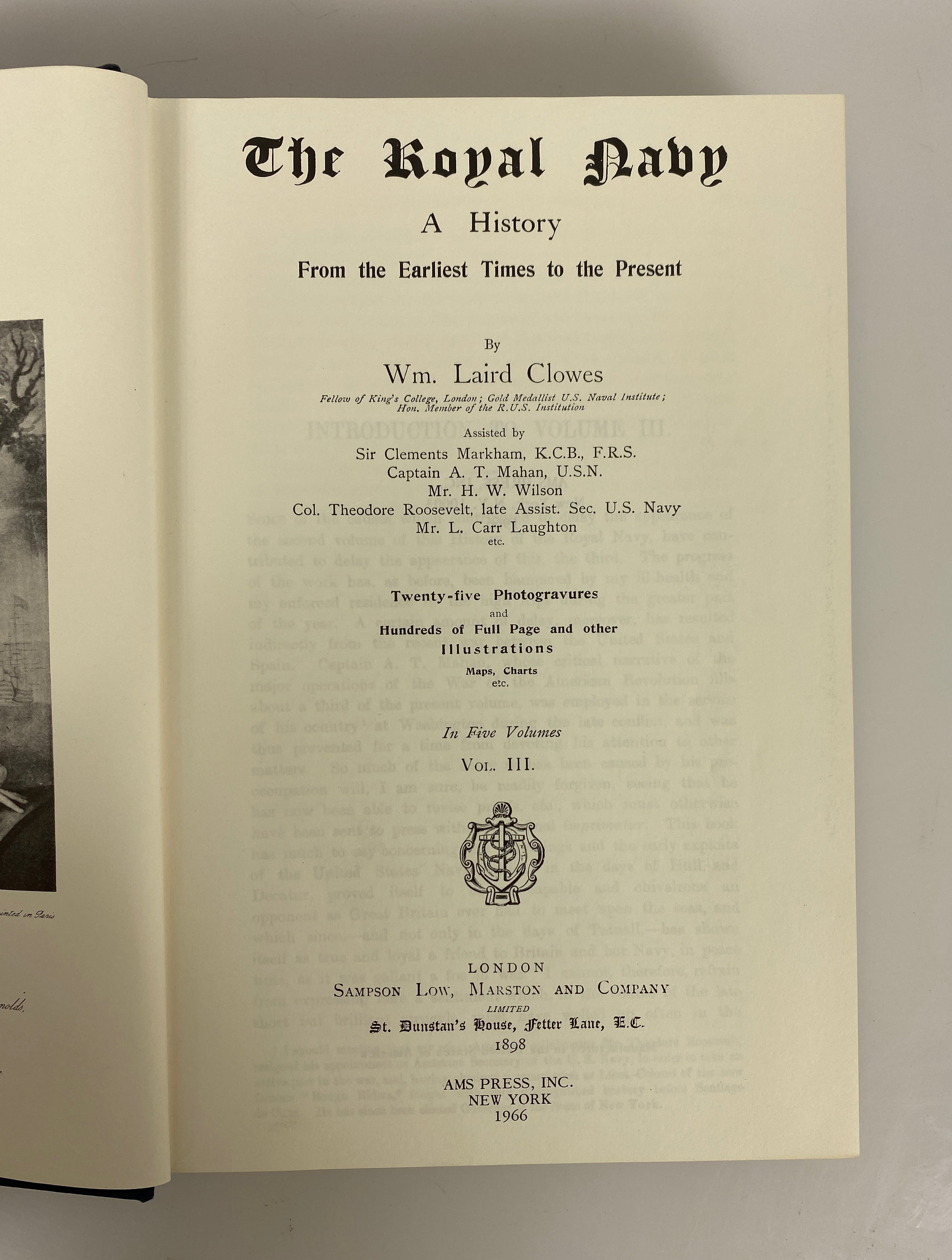5 Vols: The Royal Navy A History by Clowes (2-6) 1966 Reprint Ex-Library HC