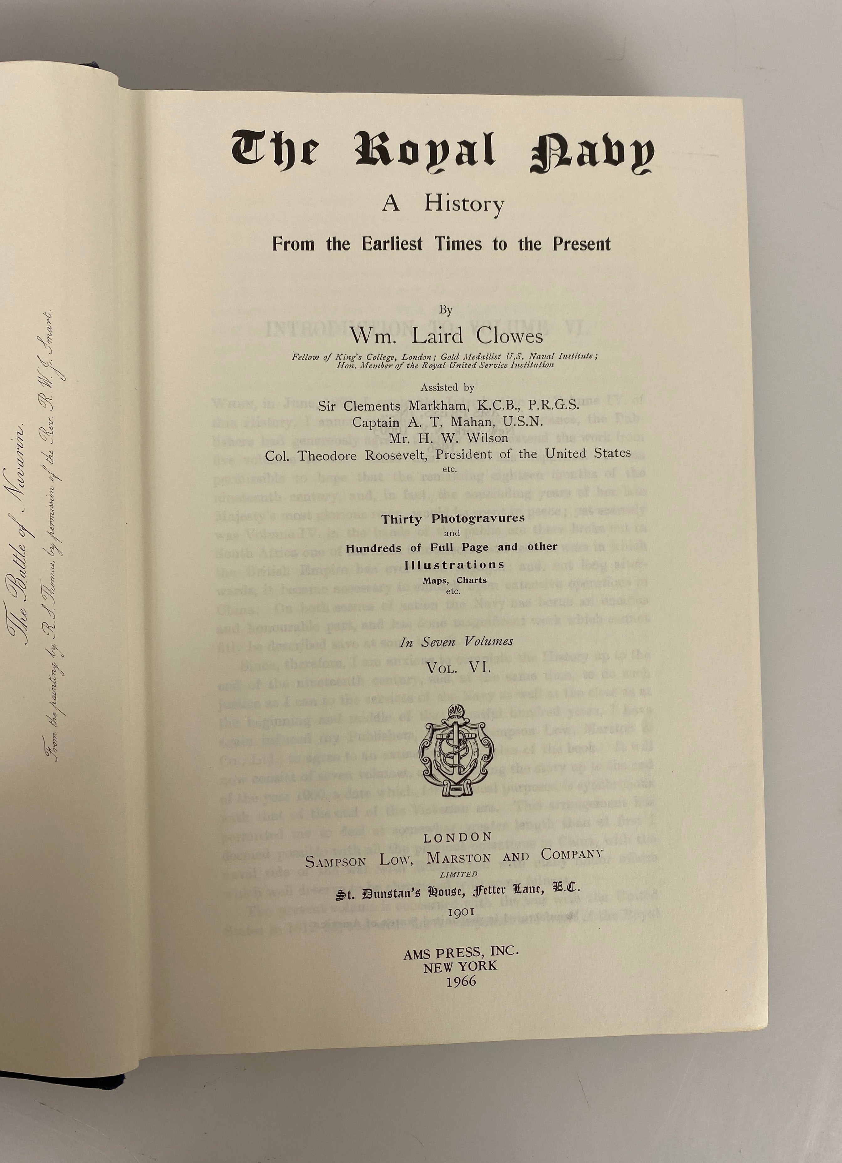 5 Vols: The Royal Navy A History by Clowes (2-6) 1966 Reprint Ex-Library HC