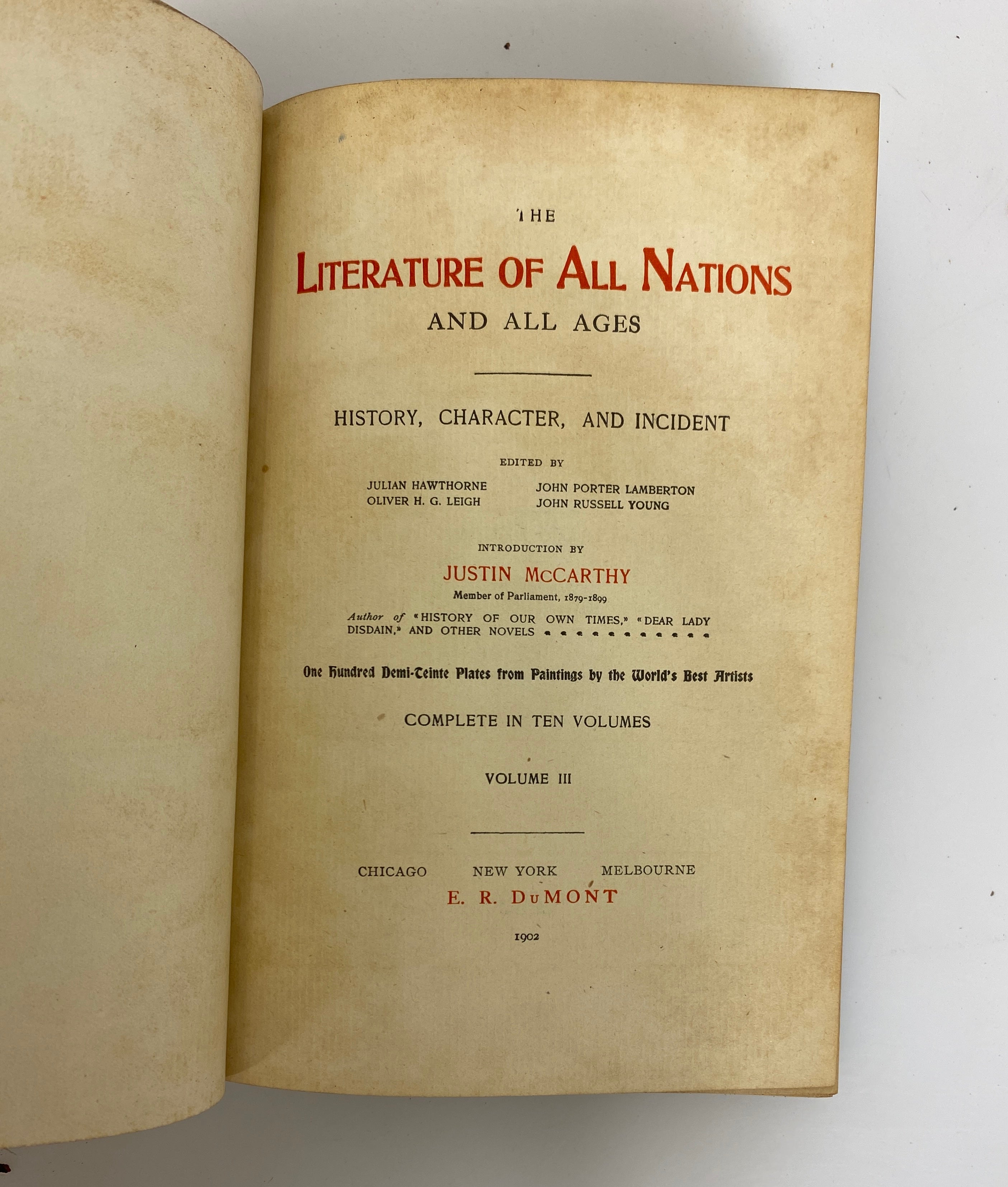 6 Antiques Volumes: The Literature of All Nations & All Ages 1902 HC