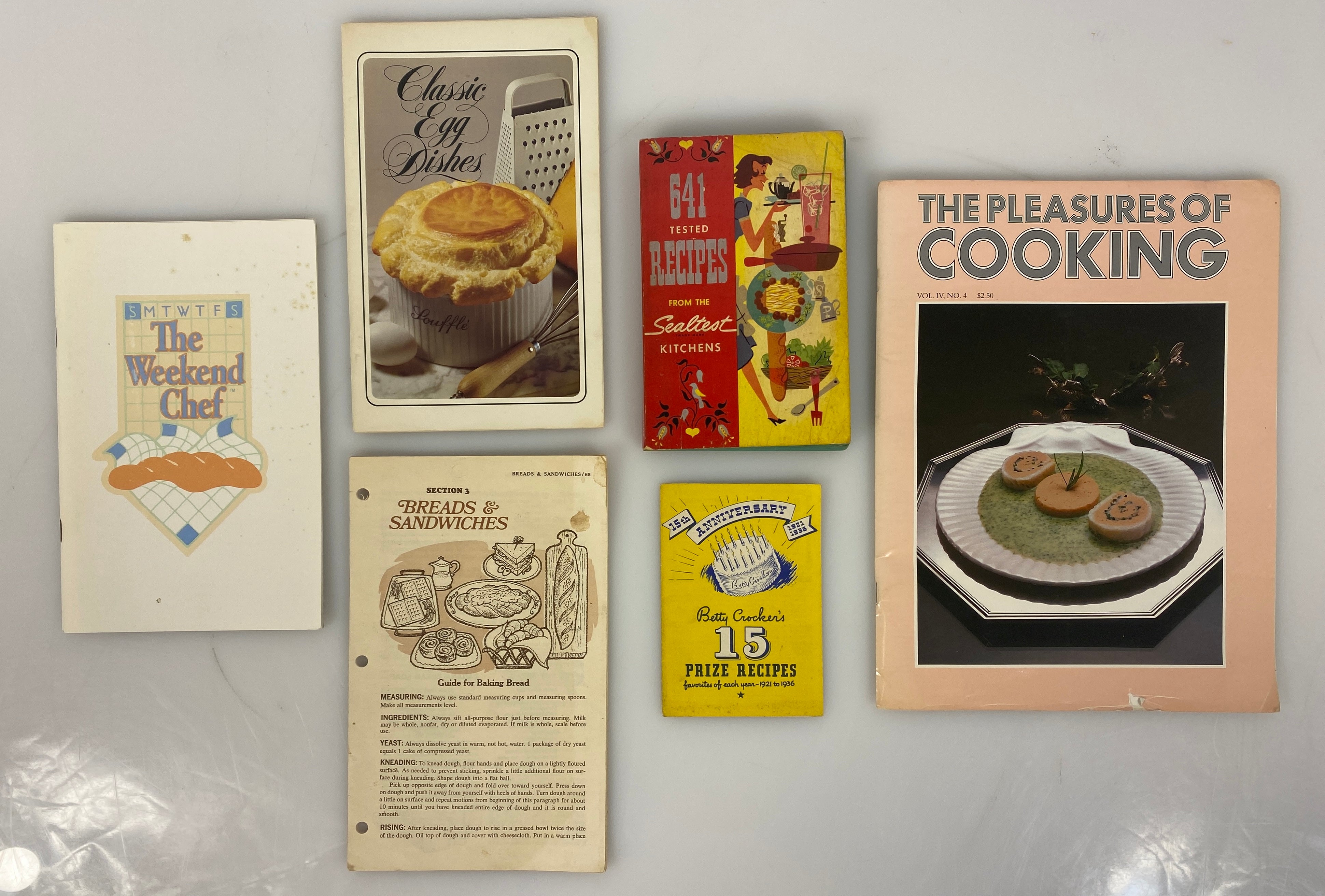 6 Recipe Books: Sealtest Kitchens/American Egg Board/Betty Crocker/Gold Medal