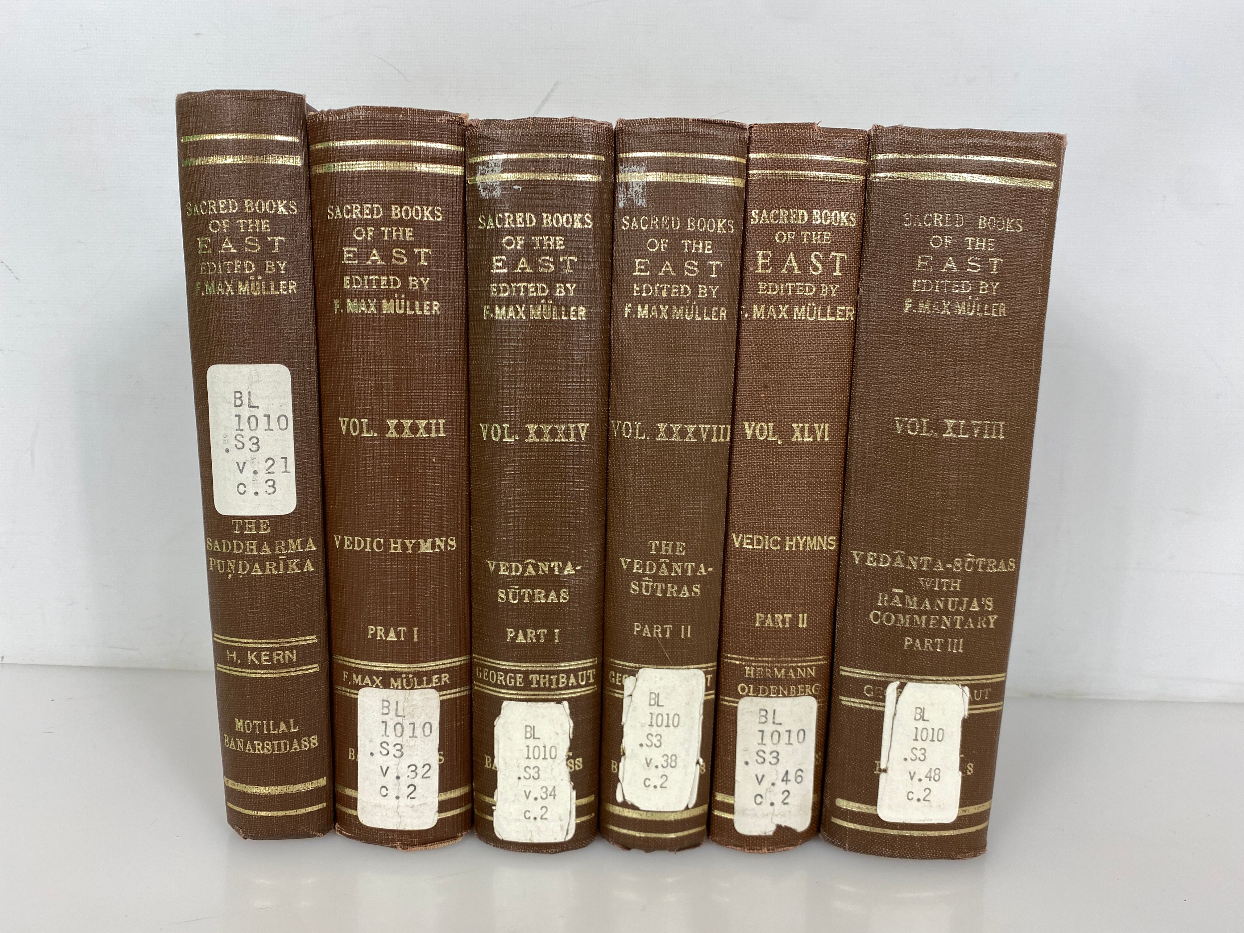 6 Vols: Sacred Books of the East by Max Muller 1966-68 Ex-Library HC
