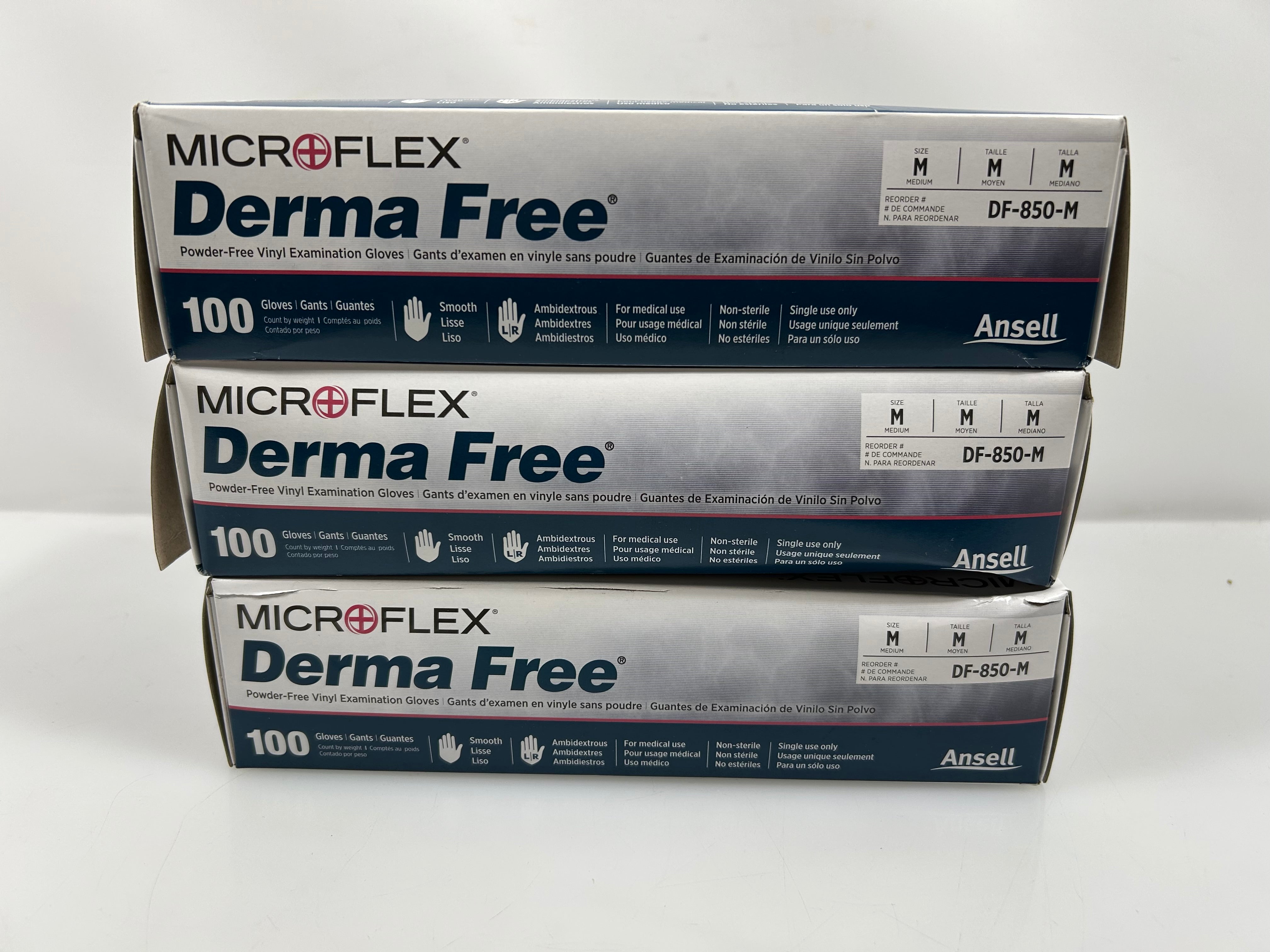 Ansell Microflex Derma Free Vinyl Examination Gloves Size Medium *3 Pack*