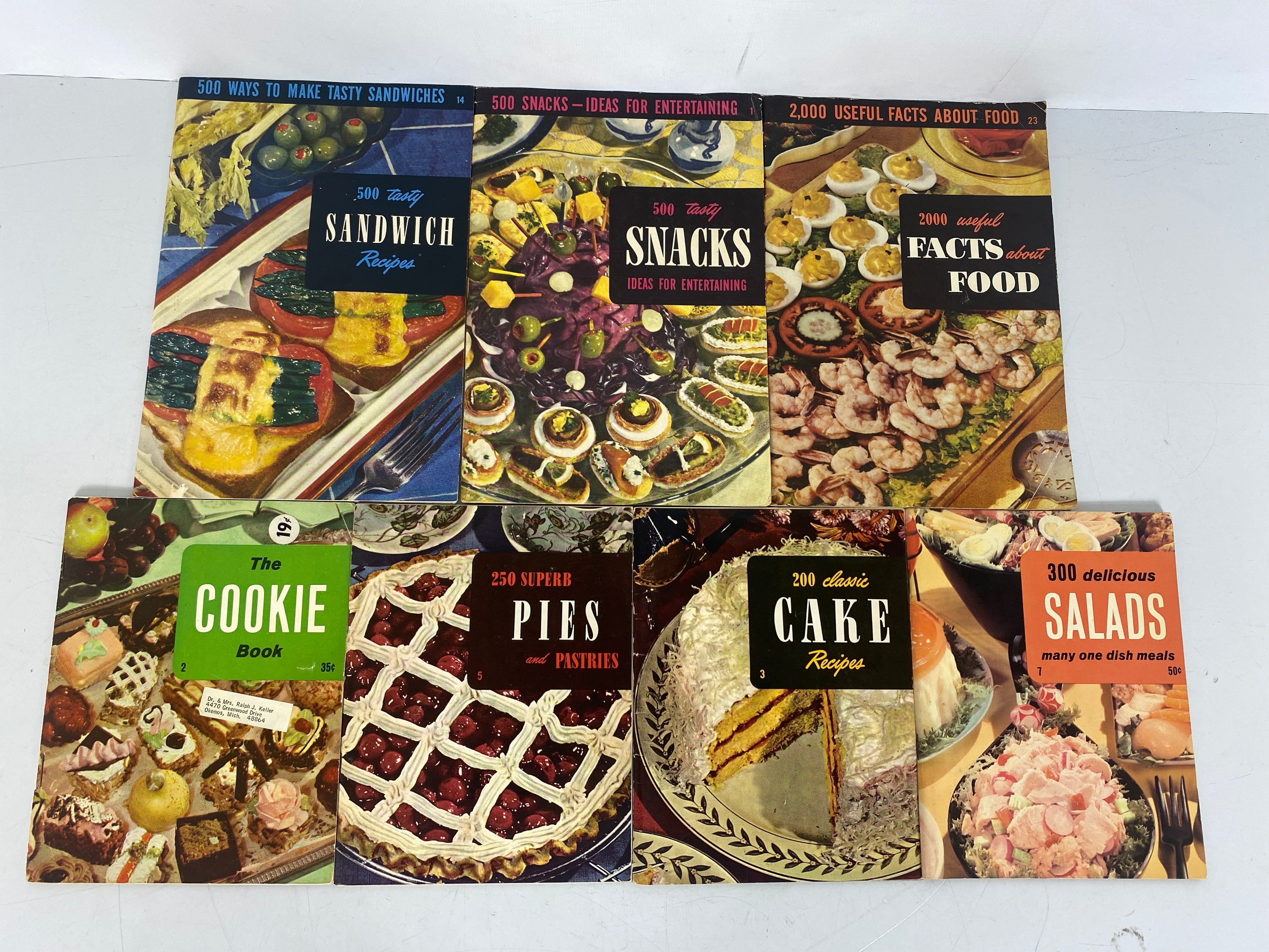 7 Vintage Culinary Arts Institute Books incl Cake/Salads/Snacks/Sandwiches SC