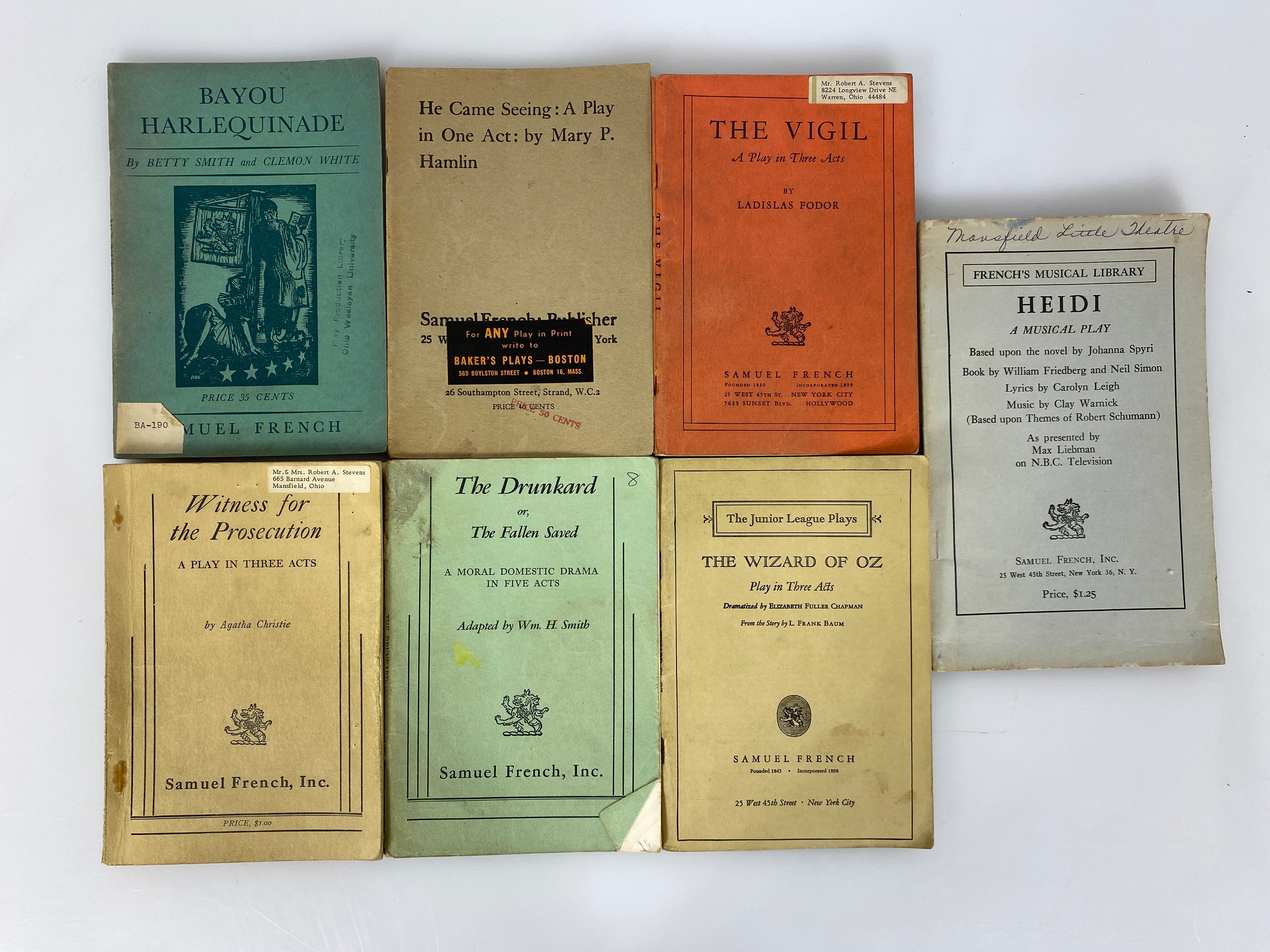 7 Vtg Plays incl: Wizard of Oz/Heidi/The Drunkard/Witness for the Prosecution SC