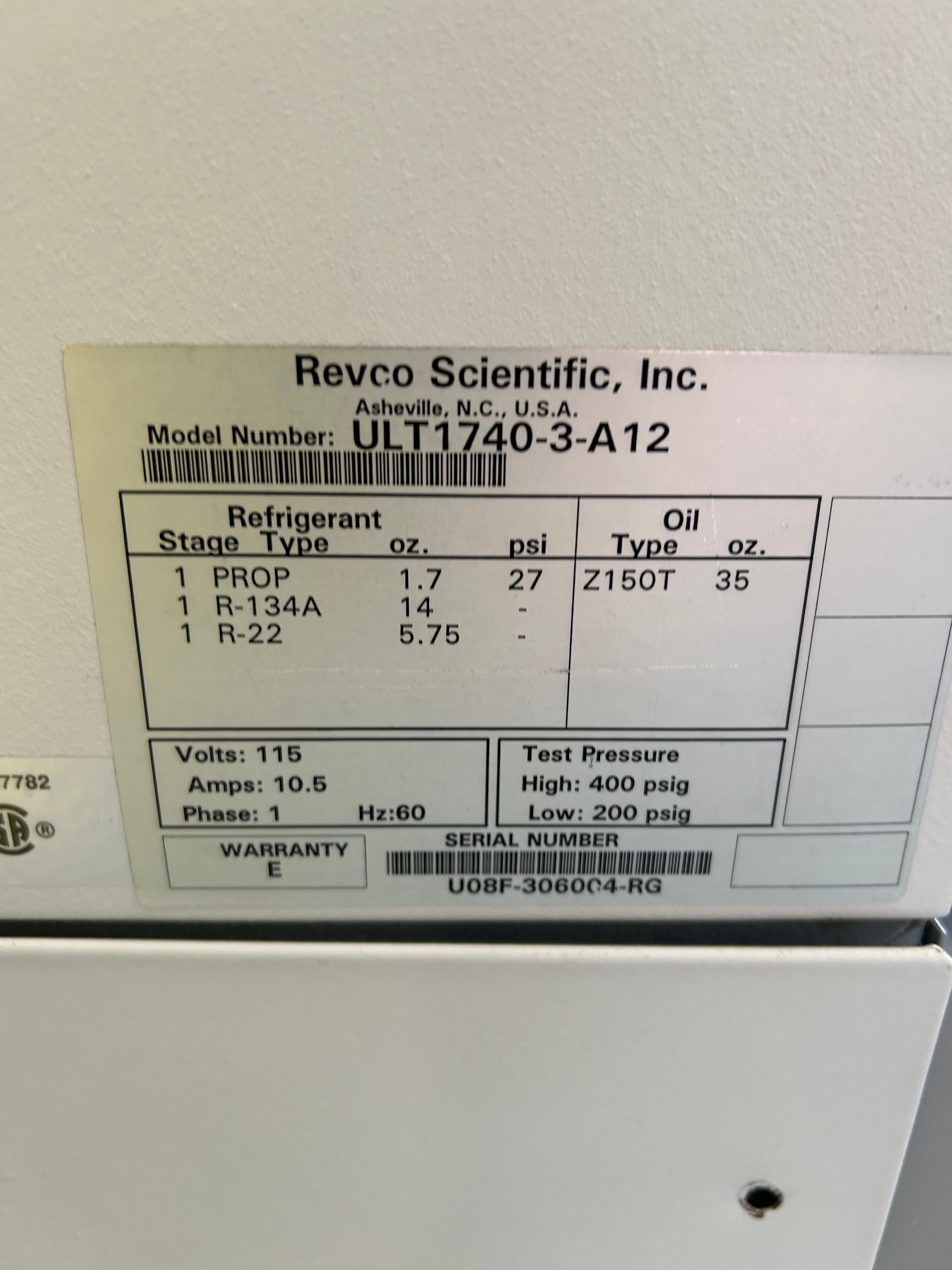 Revco Scientific Model ULT1740-3-A12 *Parts or Repair*