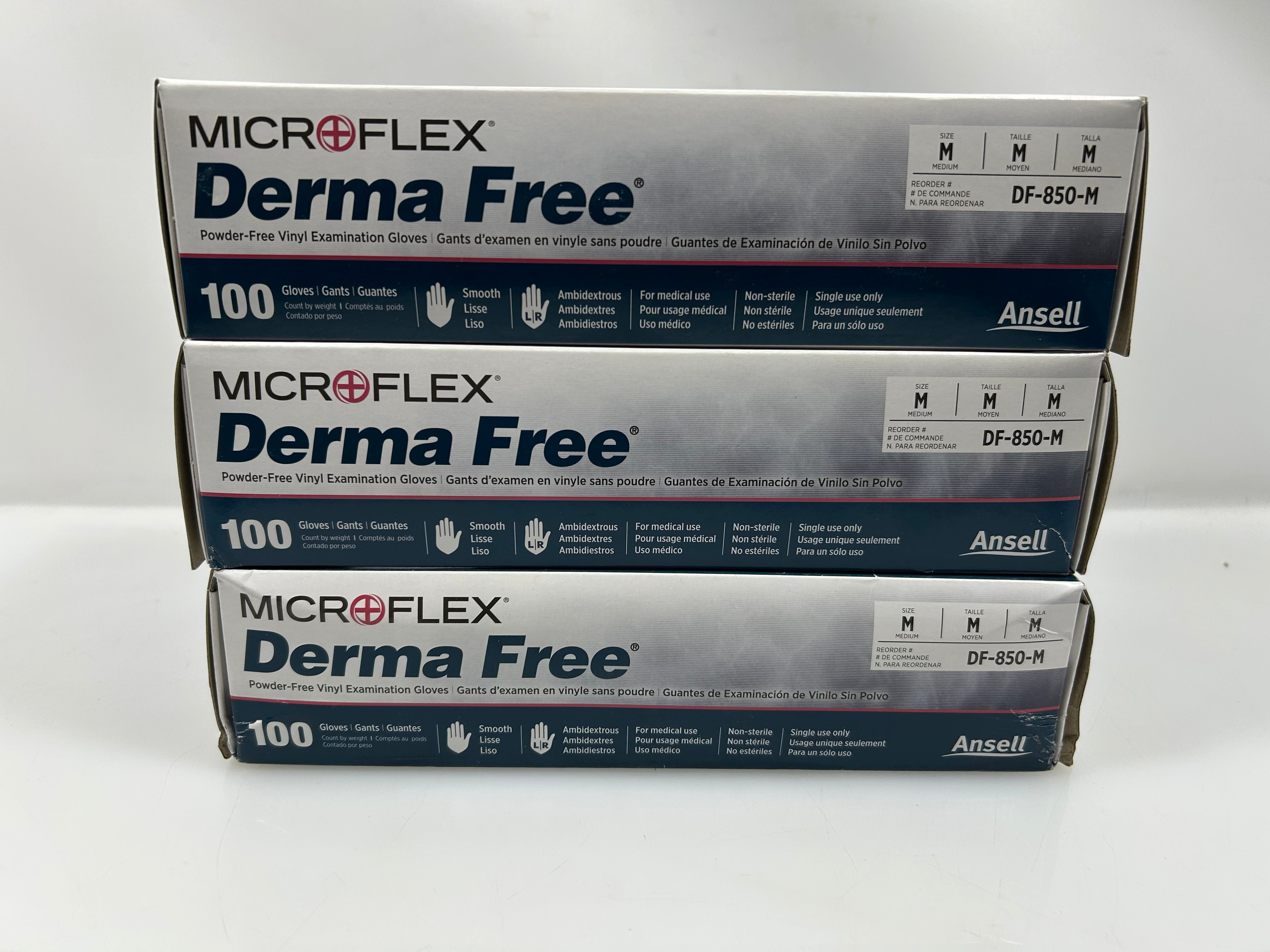 Ansell Microflex Derma Free Vinyl Examination Gloves Size Medium *3 Pack*