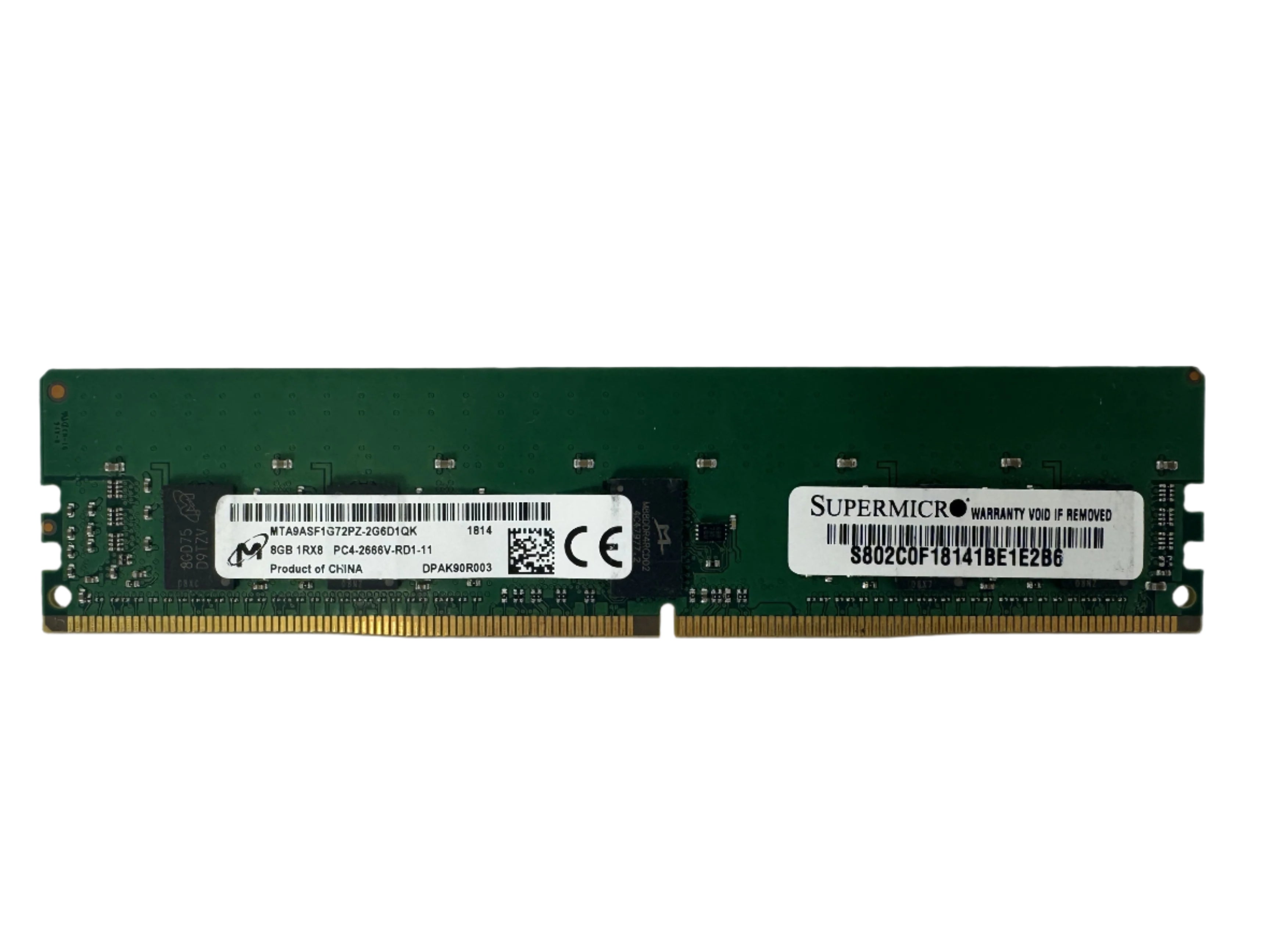 8GB 1Rx8 PC4-2666V-RD1-11 DDR4 2666MHz Server Registered Memory