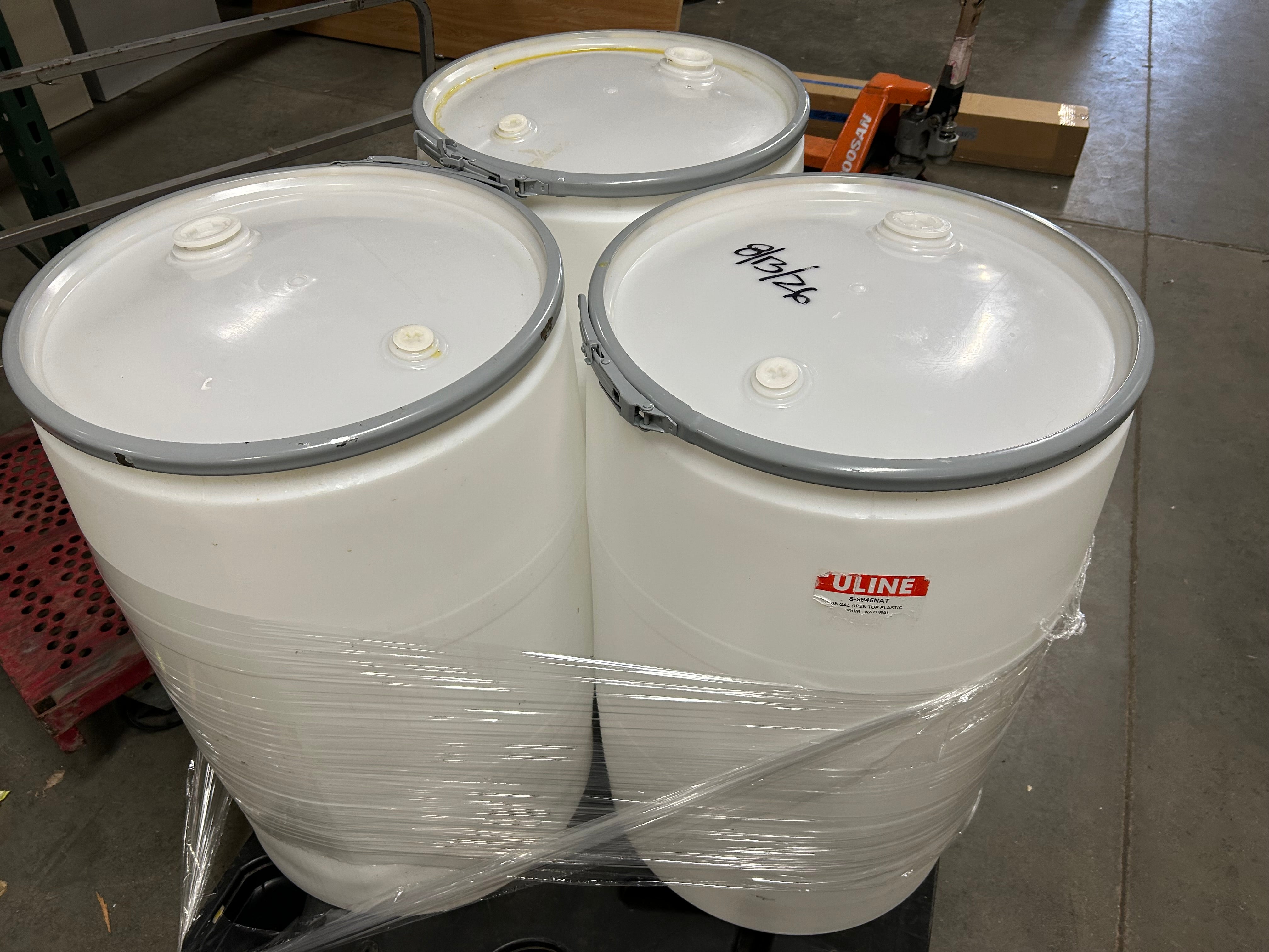 Lot of 3 - 55 Gallon Drums with Lids and Clamps #1