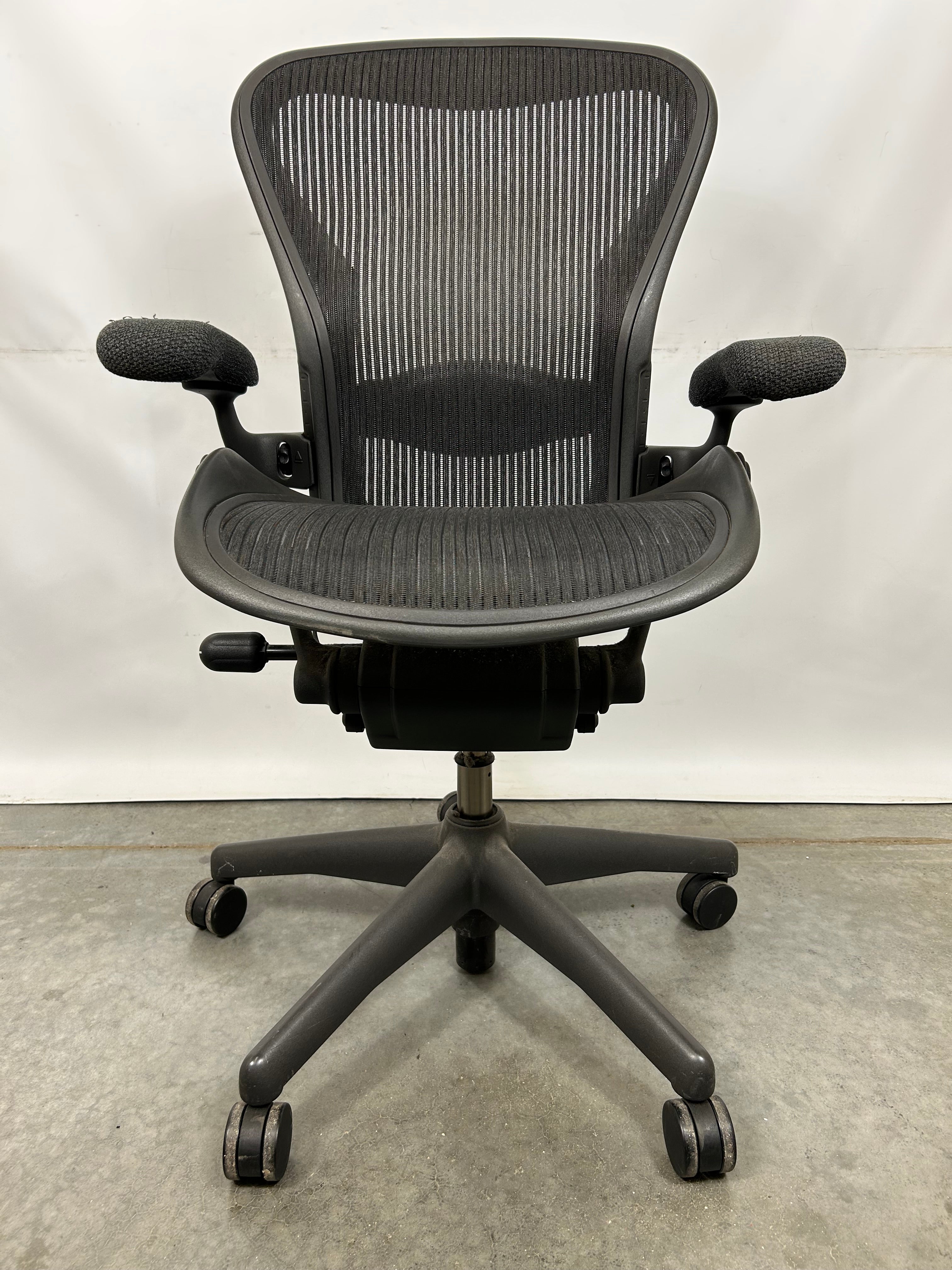 Black Herman Miller Aeron Chair Size B with Black Fabric Arms