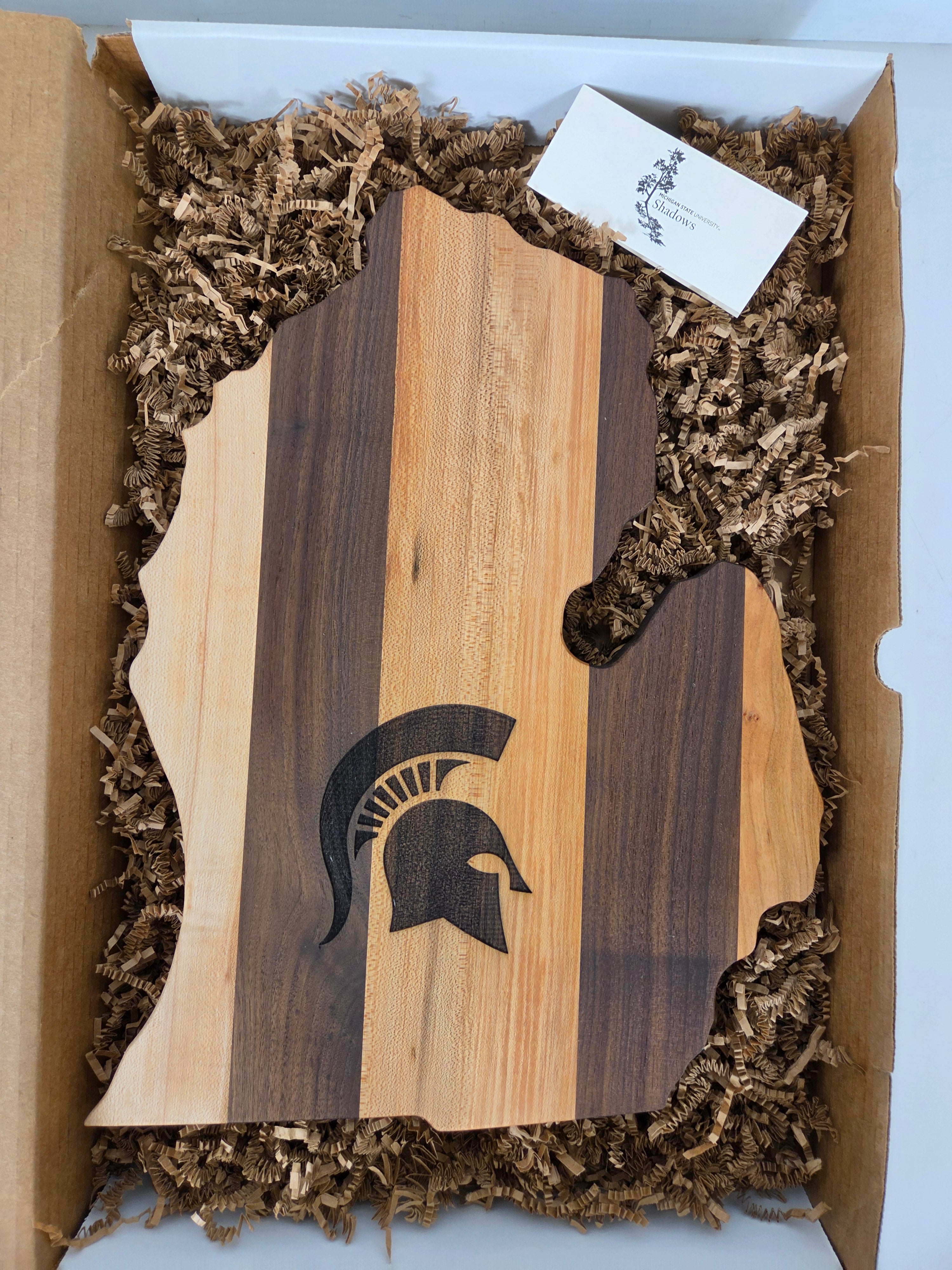 MSU Shadows State of Michigan Cutting Board Spartan Head Style 4