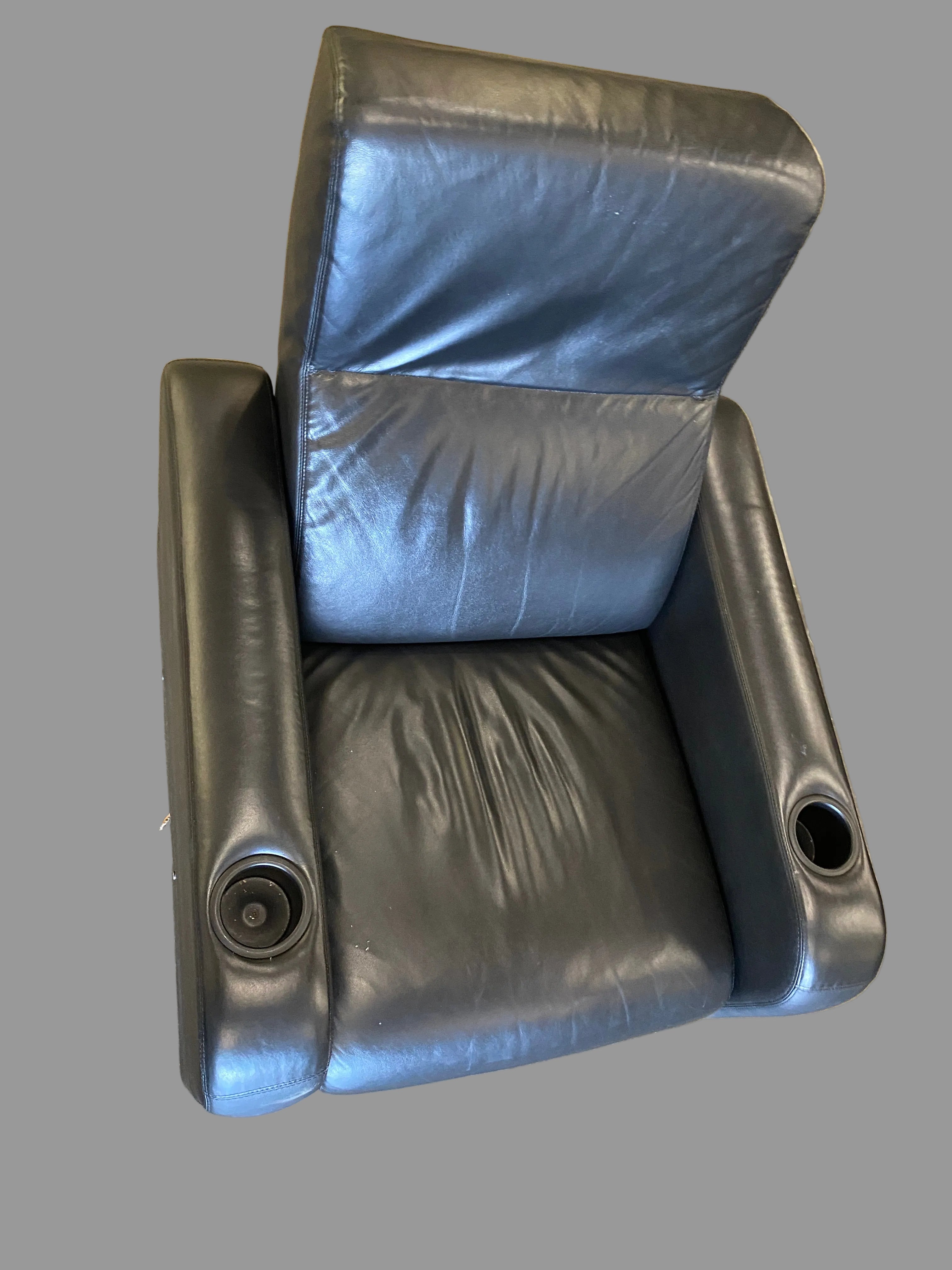 Black Faux Leather - Home Theater Recliner Chair with Cup Holders & Pull-Out Footrest
