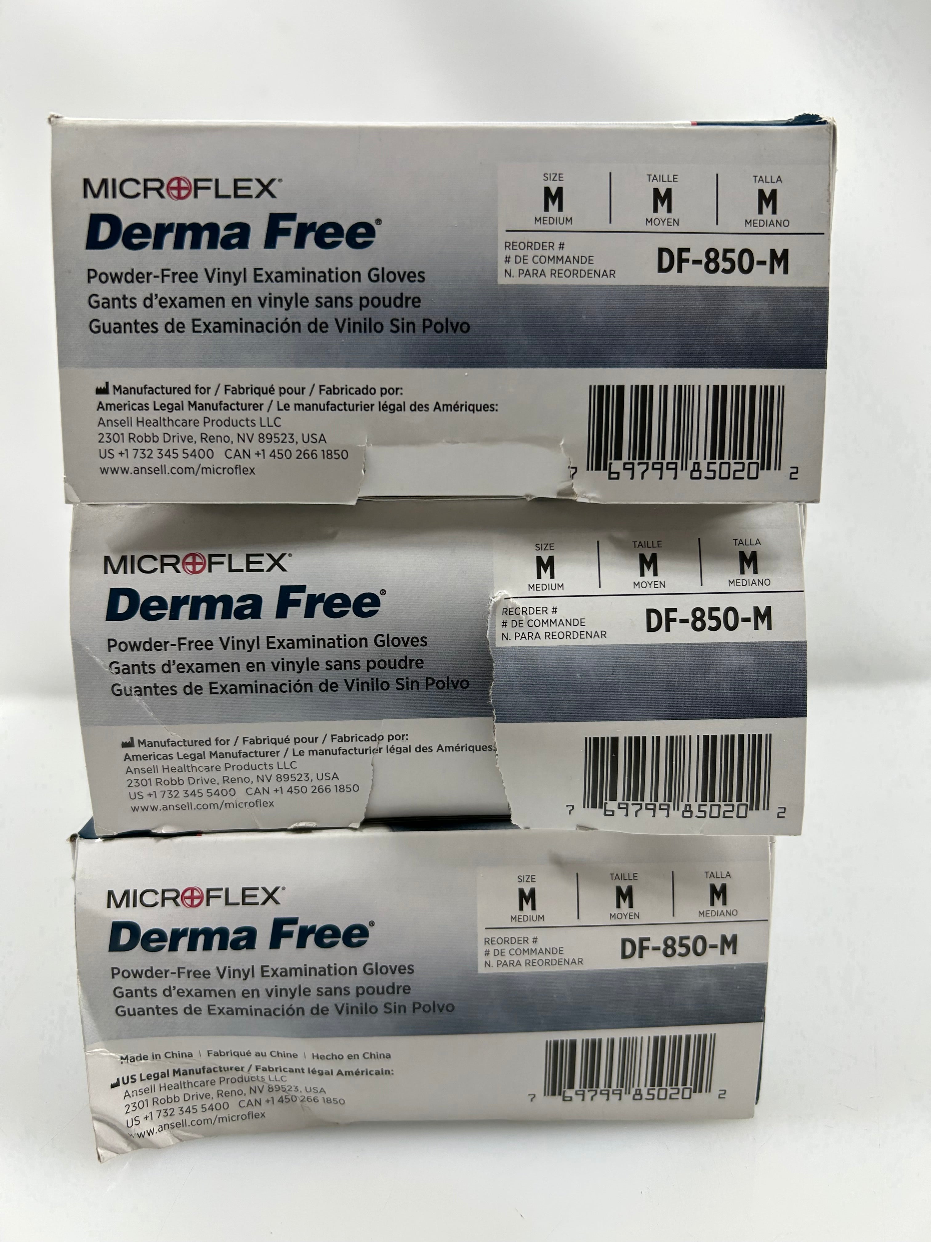 Ansell Microflex Derma Free Vinyl Examination Gloves Size Medium *3 Pack*