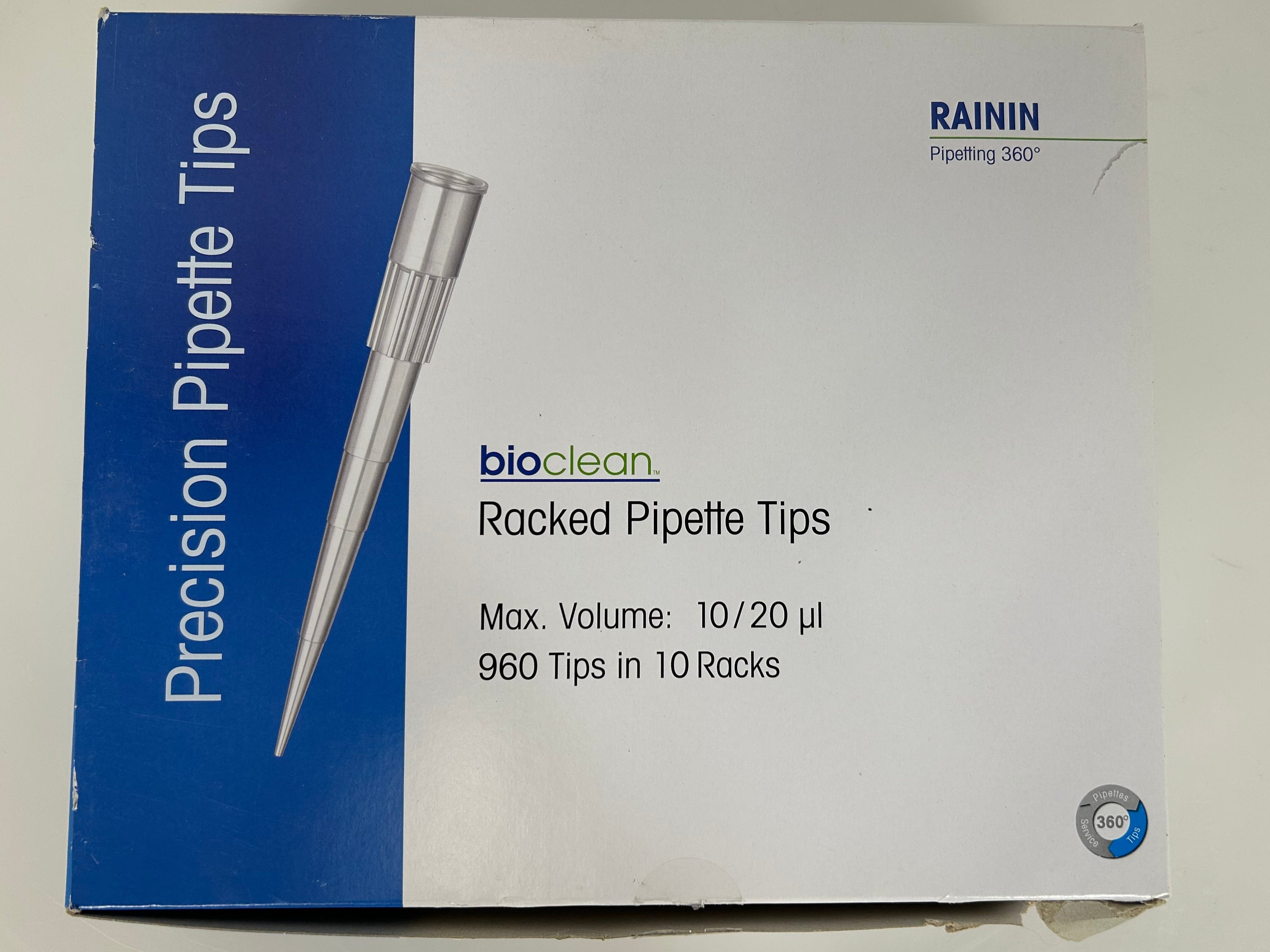 Rainin Bioclean Precision Pipette 10/20µ 960 Tips in 10 Racks