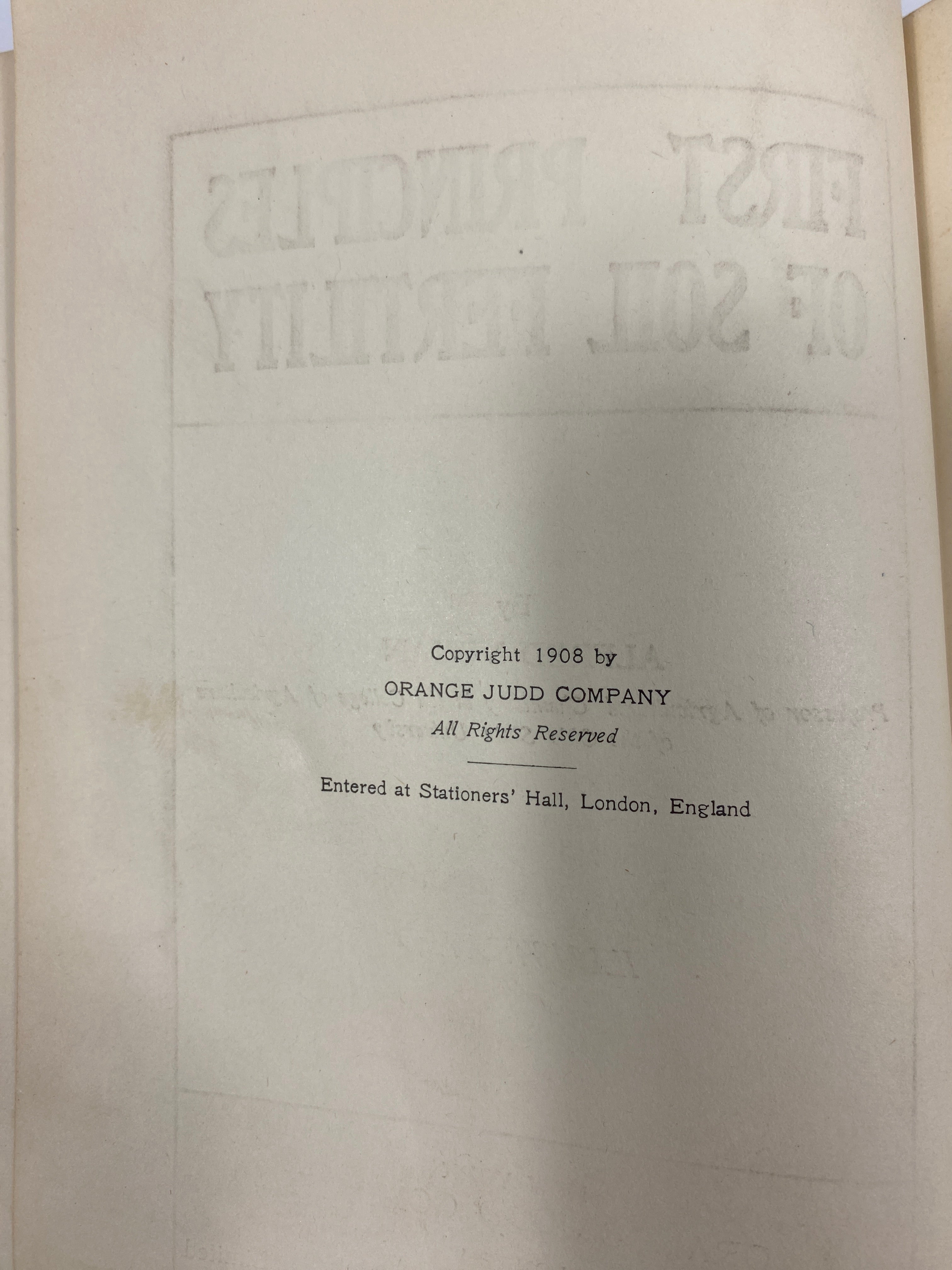 First Principles of Soil Fertility by Vivian Orange Judd Co 1908 HC