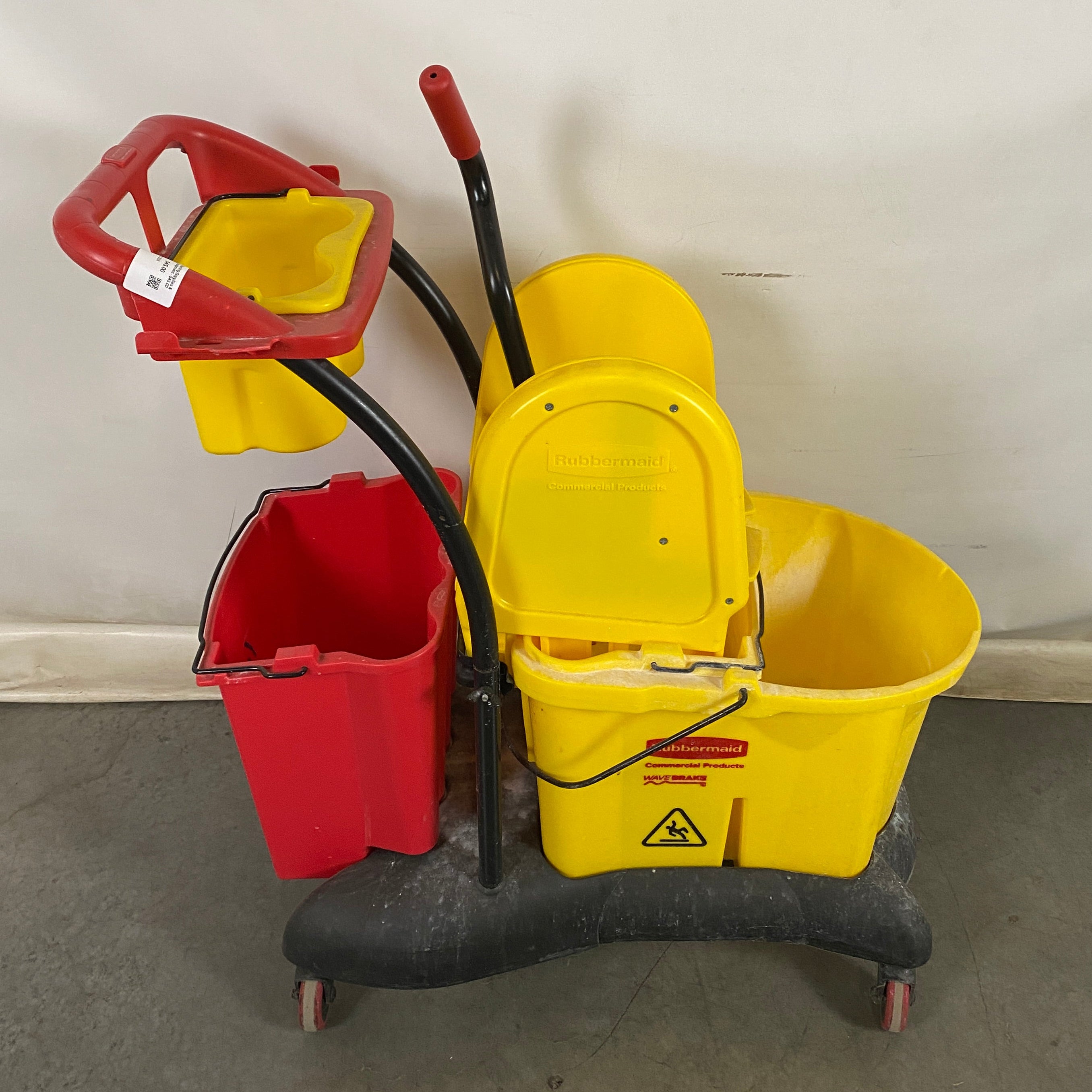 Rubbermaid Yellow and Red Rolling Mop Bucket