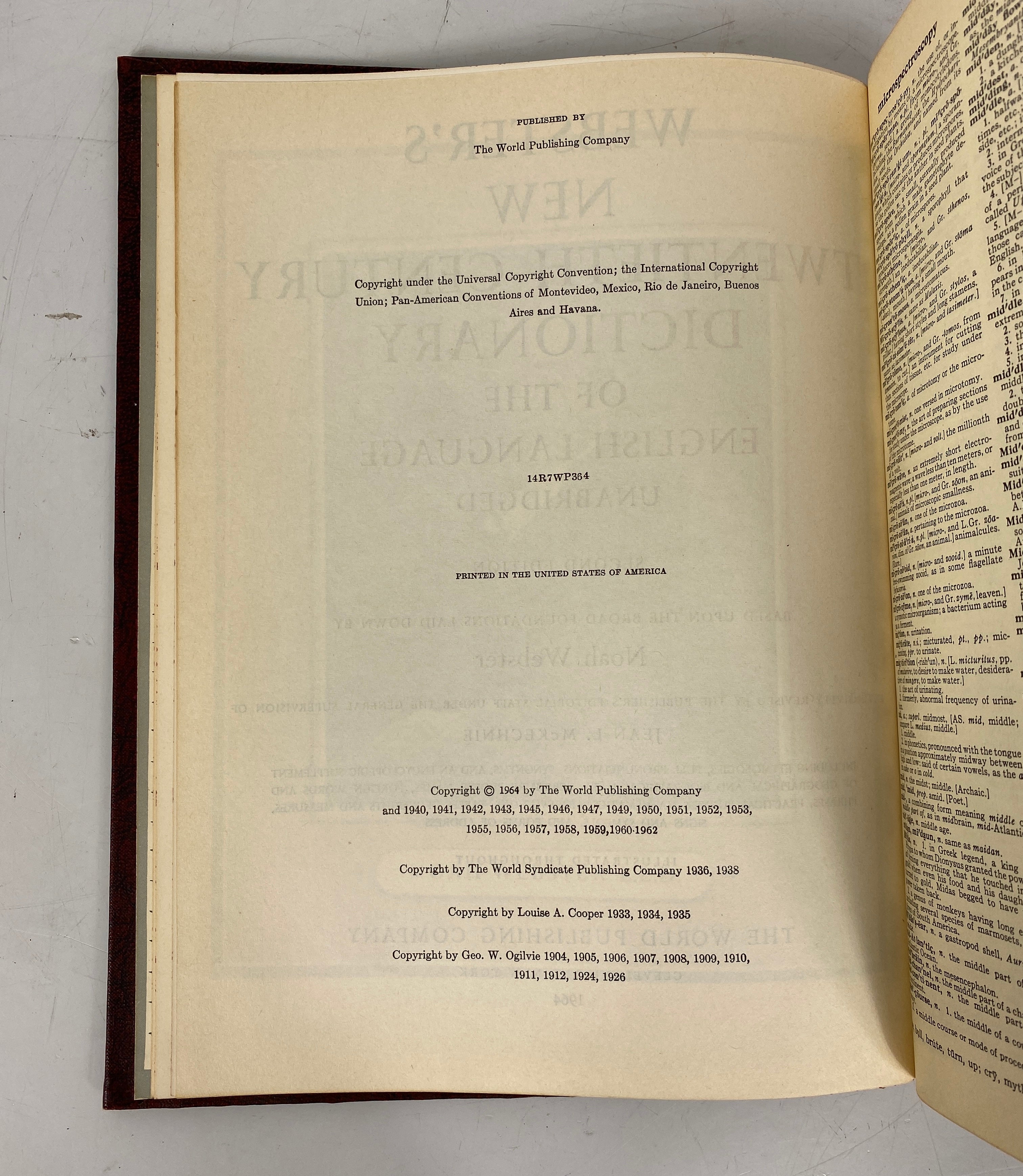 2 Vol Set: Webster's New 20th Century Dictionary Unabridged 1964 HC