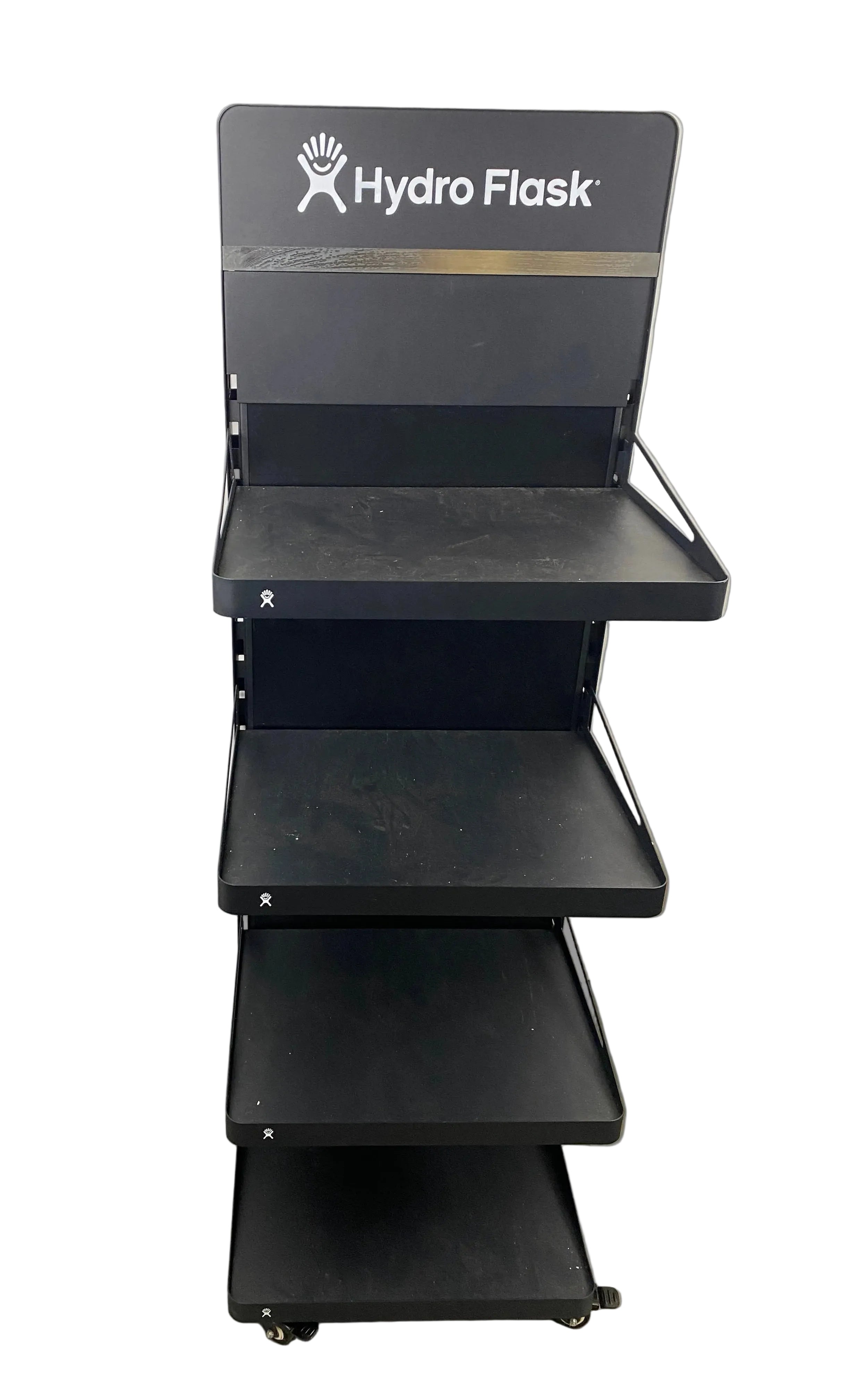 Hydro Flask Black Metal Retail Display Shelf Stand w/ 4 Adjustable Shelves on Casters